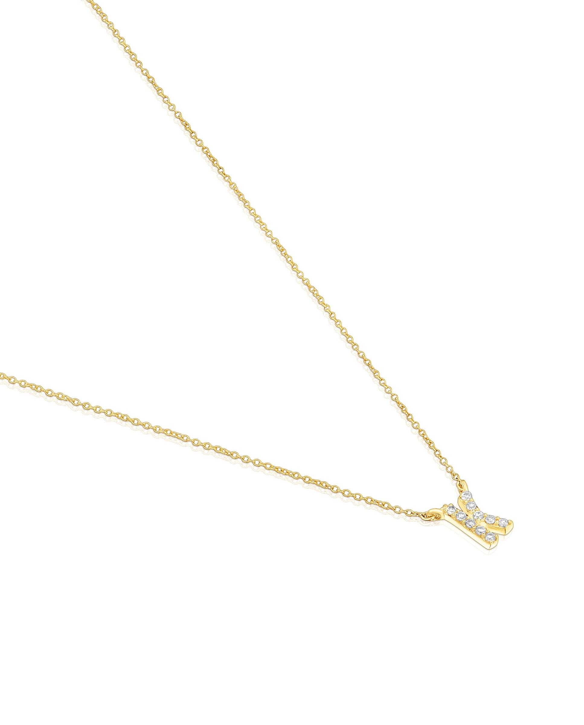 Colar Alphabet Curto de Ouro e Diamantes Letra K Branco-3