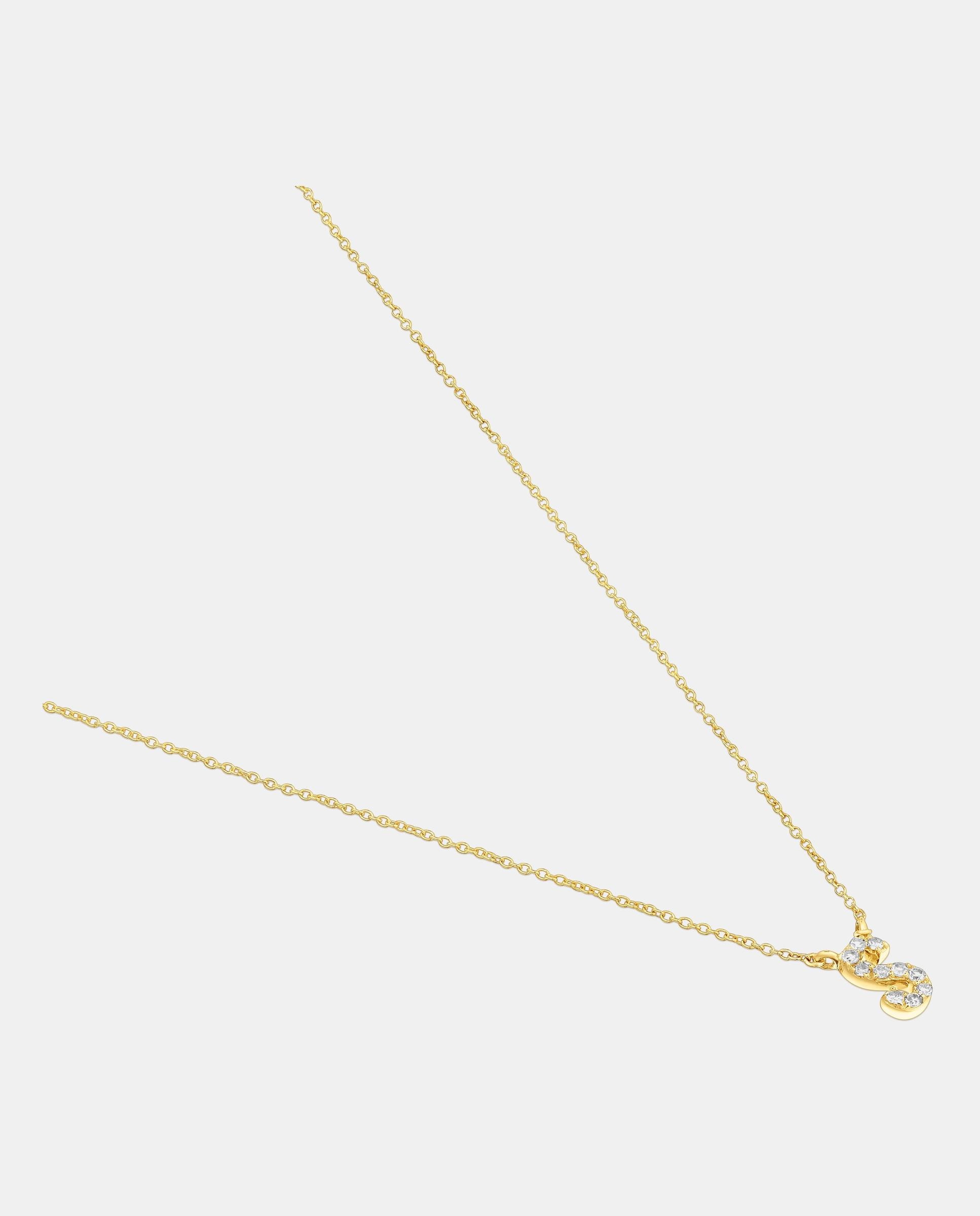 Colar Alphabet Curto de Ouro e Diamantes Letra S Branco-2