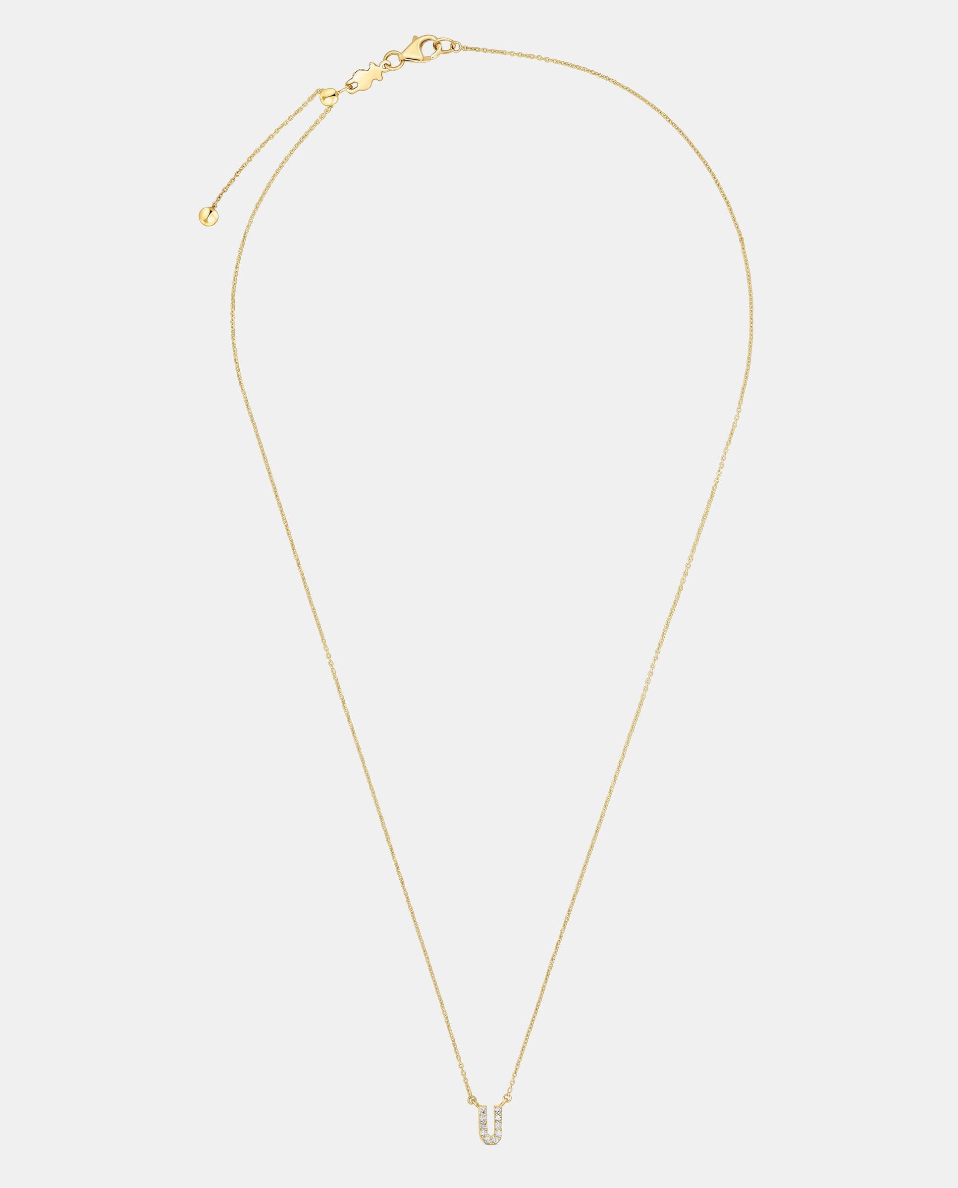 Colar Alphabet Curto de Ouro e Diamantes Letra U Branco-1