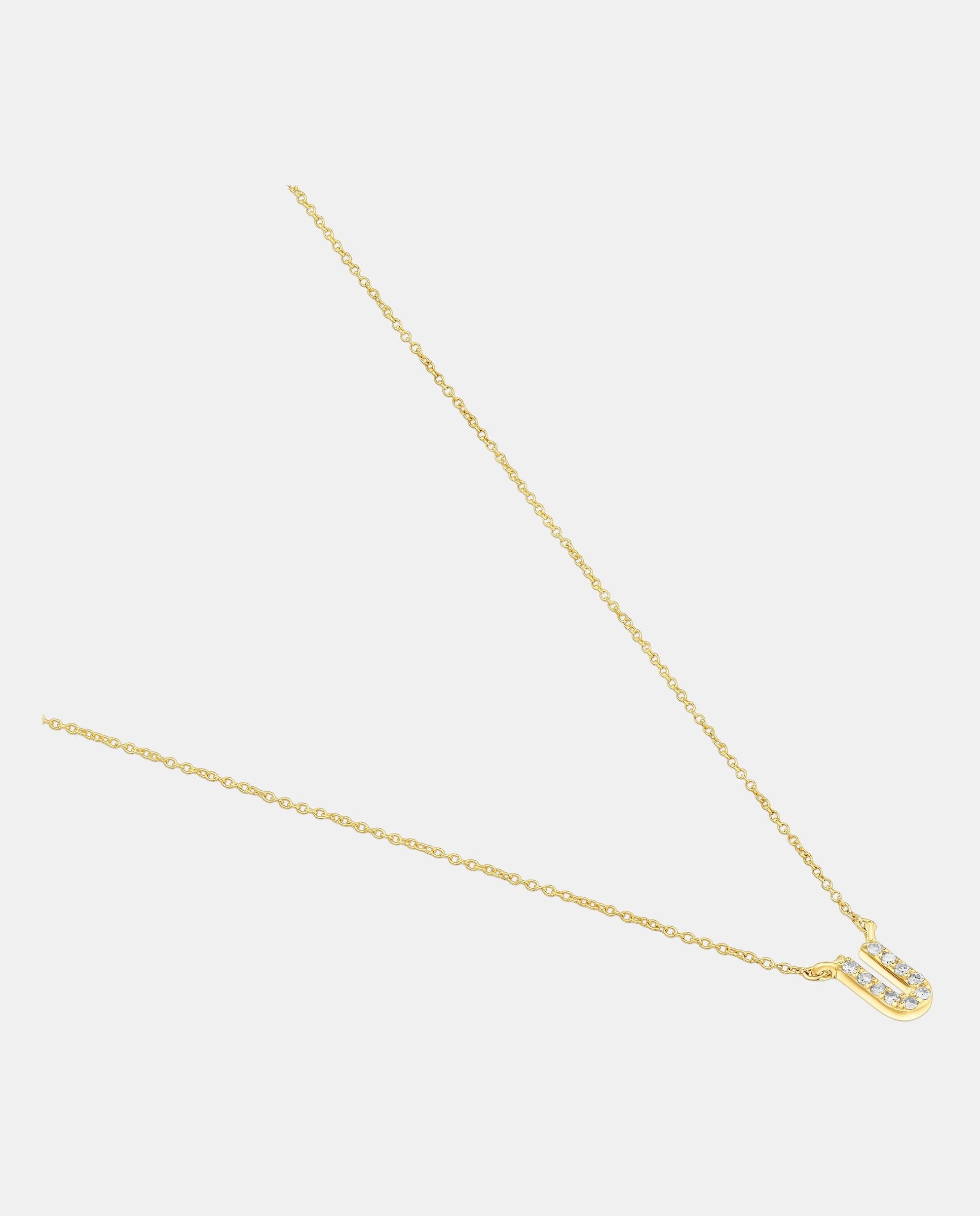 Colar Alphabet Curto de Ouro e Diamantes Letra U Branco-2