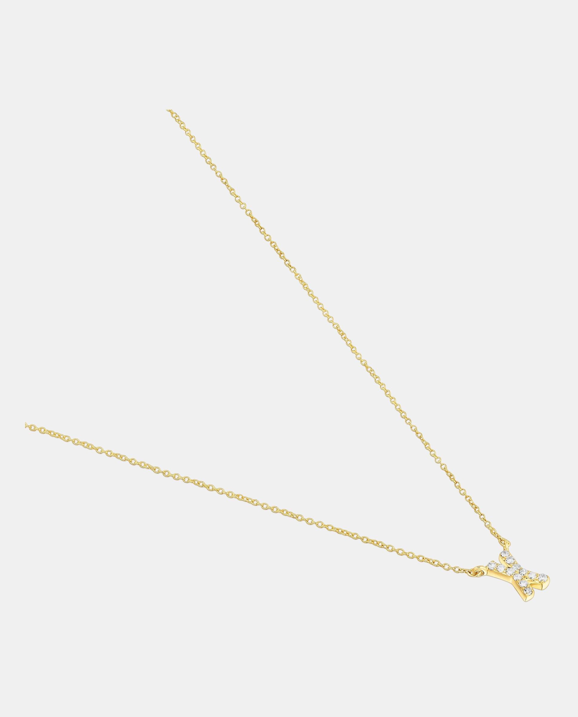 Colar Alphabet Curto de Ouro e Diamantes Letra X Branco-2