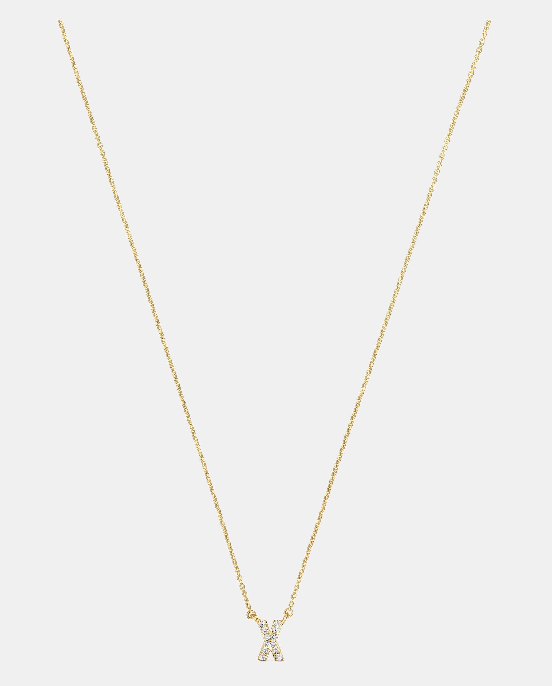 Colar Alphabet Curto de Ouro e Diamantes Letra X Branco-3