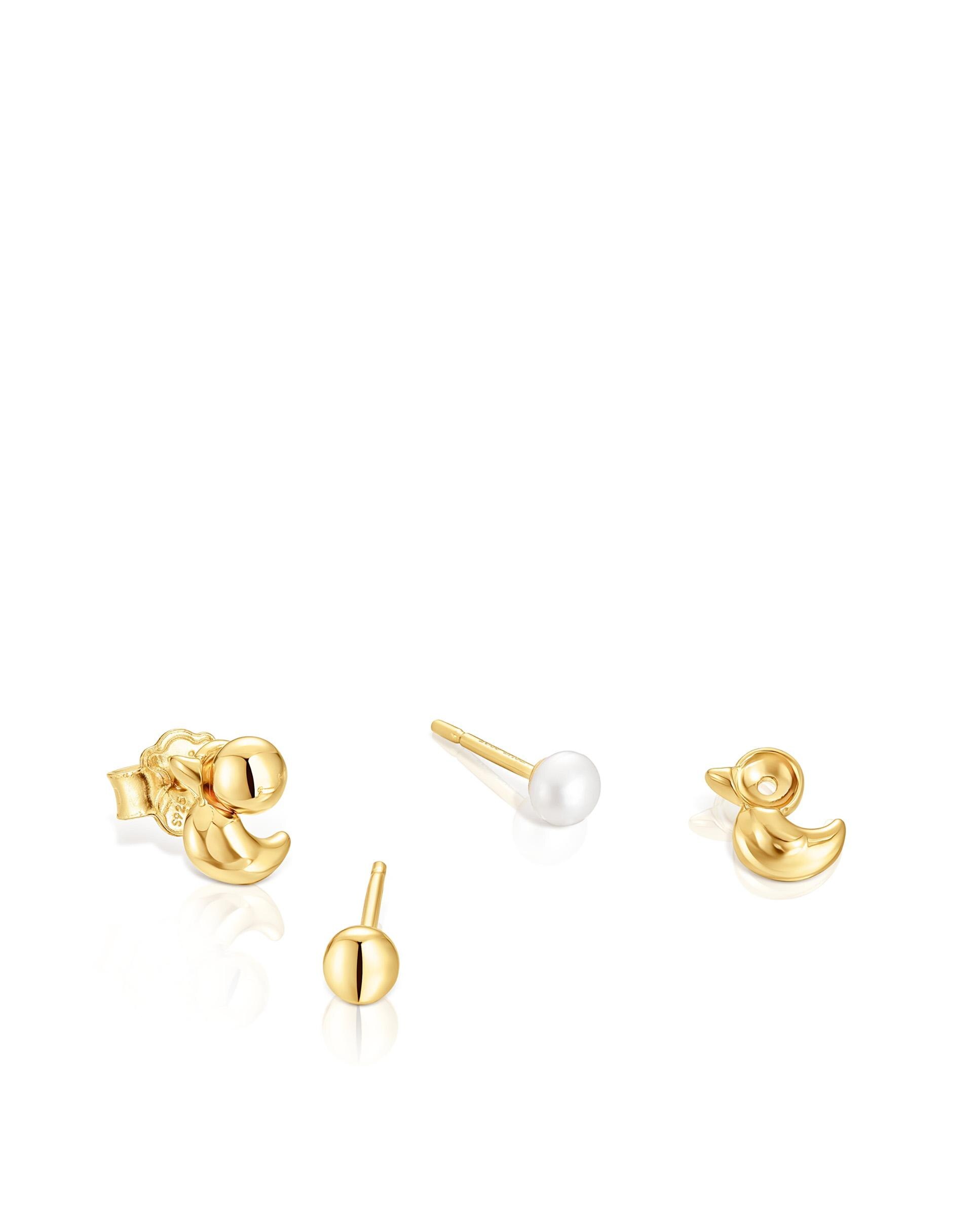 Pendiente Virtual Garden Banhado em Ouro 18 Kt Sobre Prata com Pato e Pérolas Branco-4