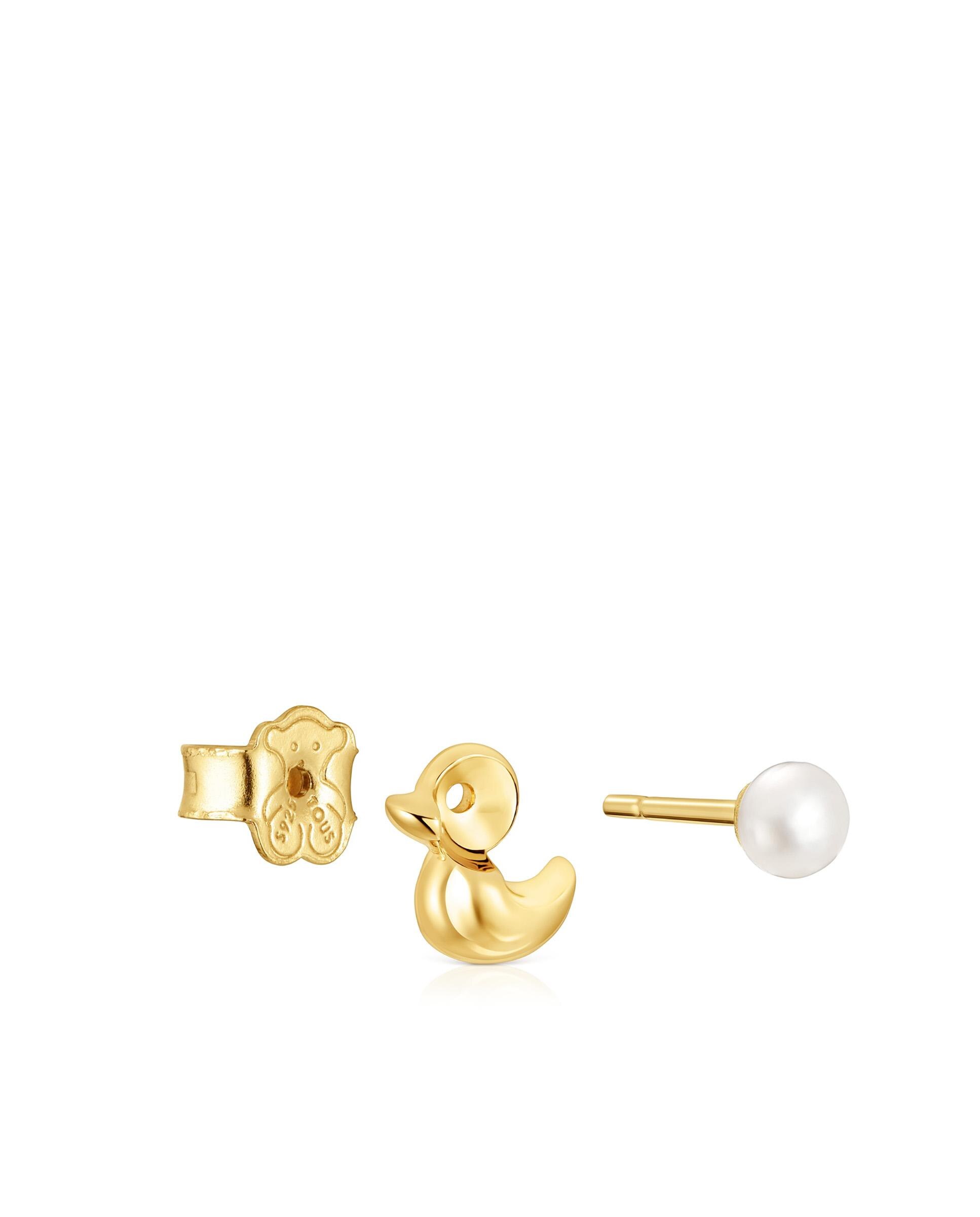 Pendiente Virtual Garden Banhado em Ouro 18 Kt Sobre Prata com Pato e Pérolas Branco-5