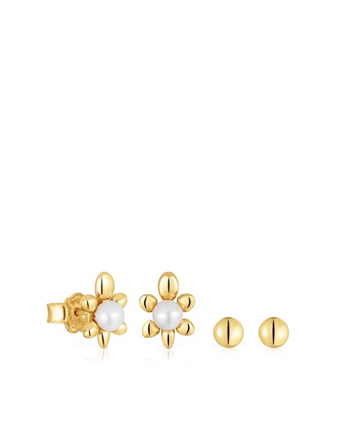 Imagem 0 de Pack de quatro brincos Virtual Garden banhados em ouro 18K sobre prata com tartaruga e pérolas
