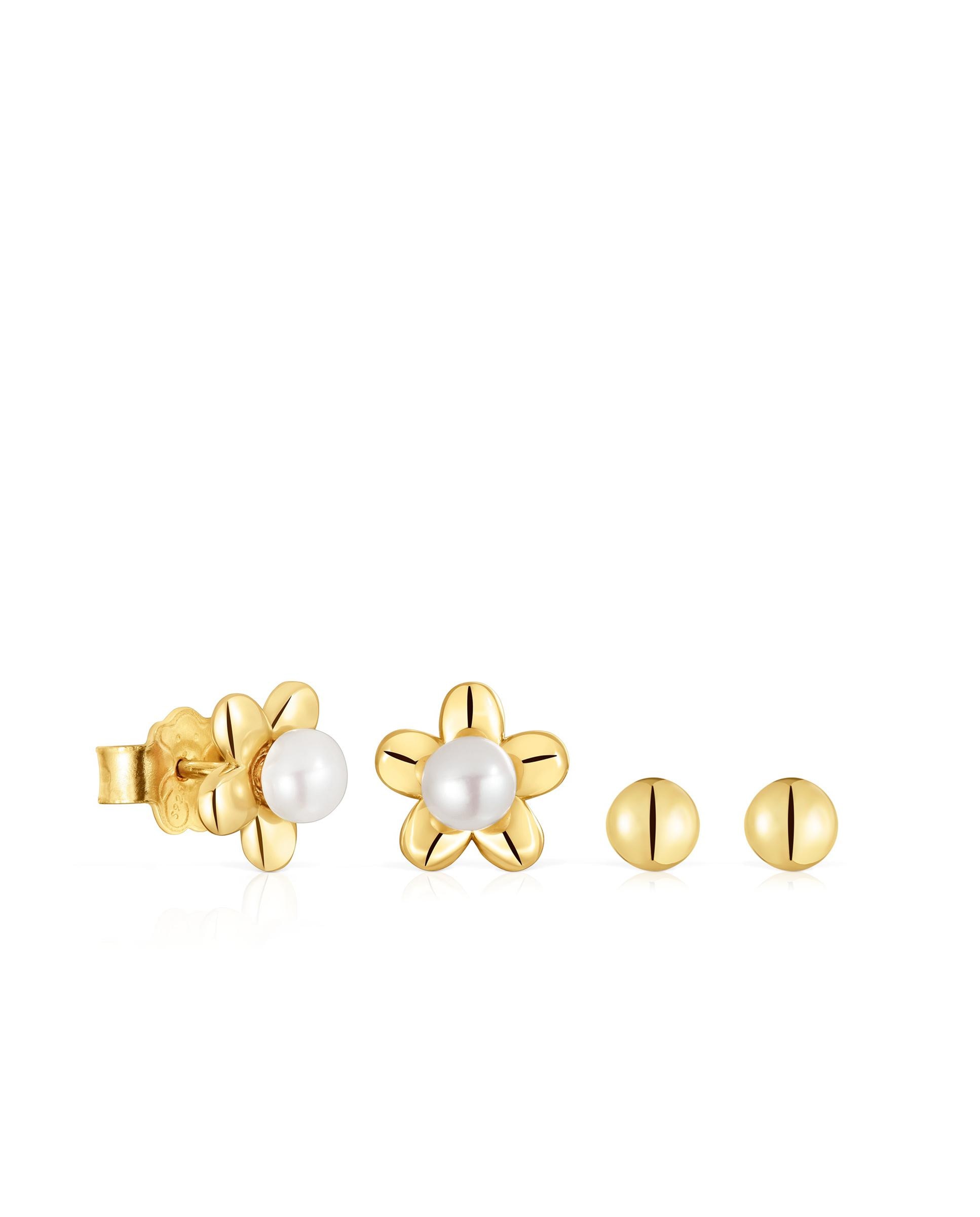 Pendentes Virtual Garden Banhados em Ouro 18 Kt Sobre Prata com Flor e Pérolas Branco-1