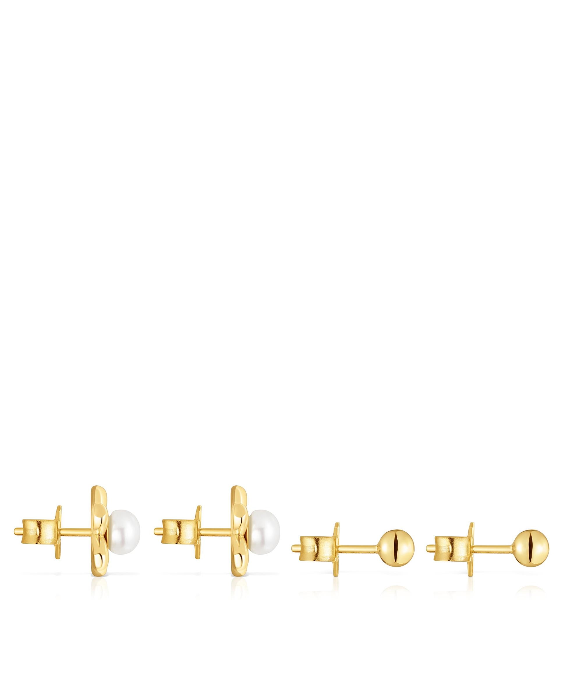 Pendentes Virtual Garden Banhados em Ouro 18 Kt Sobre Prata com Flor e Pérolas Branco-2