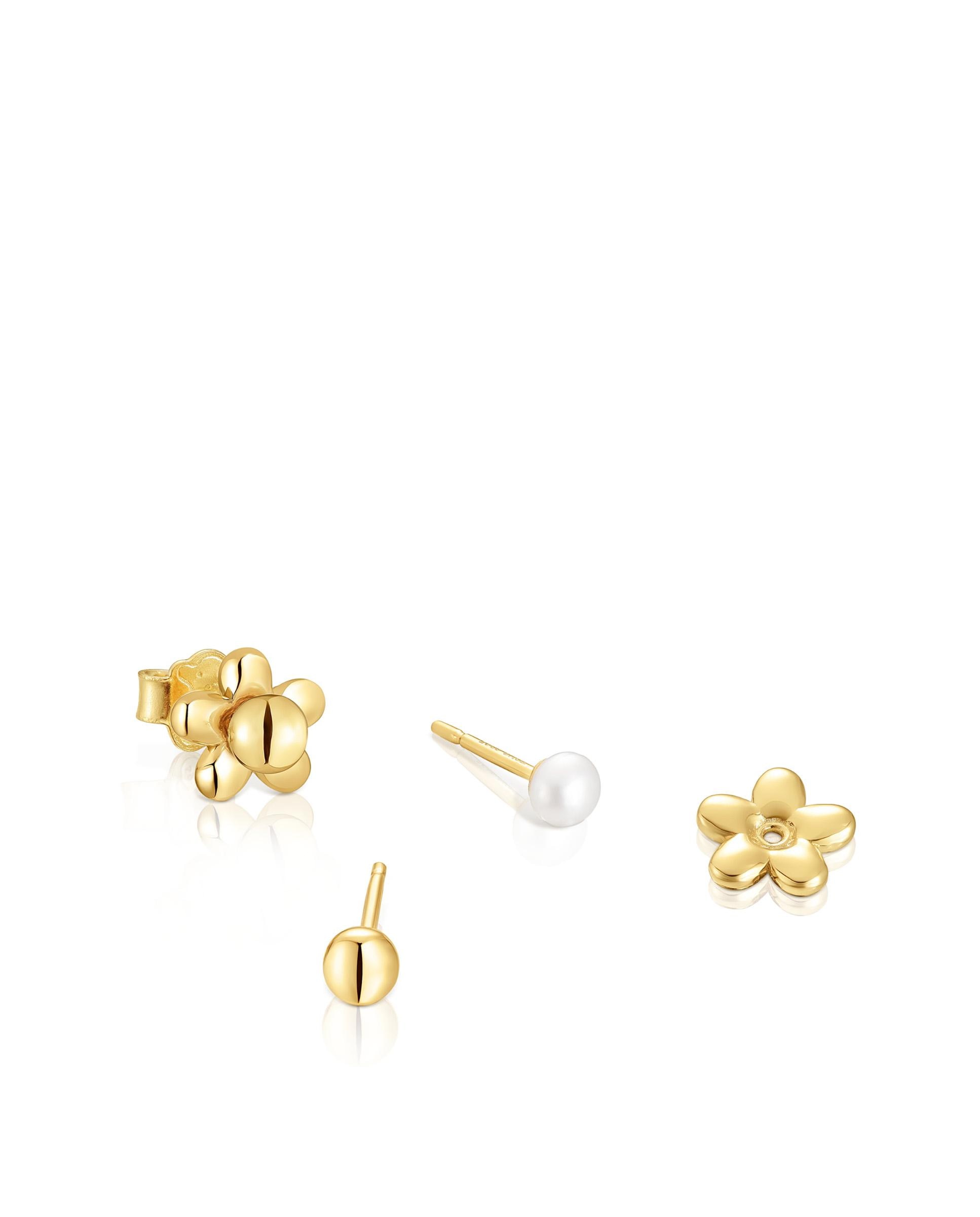 Pendentes Virtual Garden Banhados em Ouro 18 Kt Sobre Prata com Flor e Pérolas Branco-4