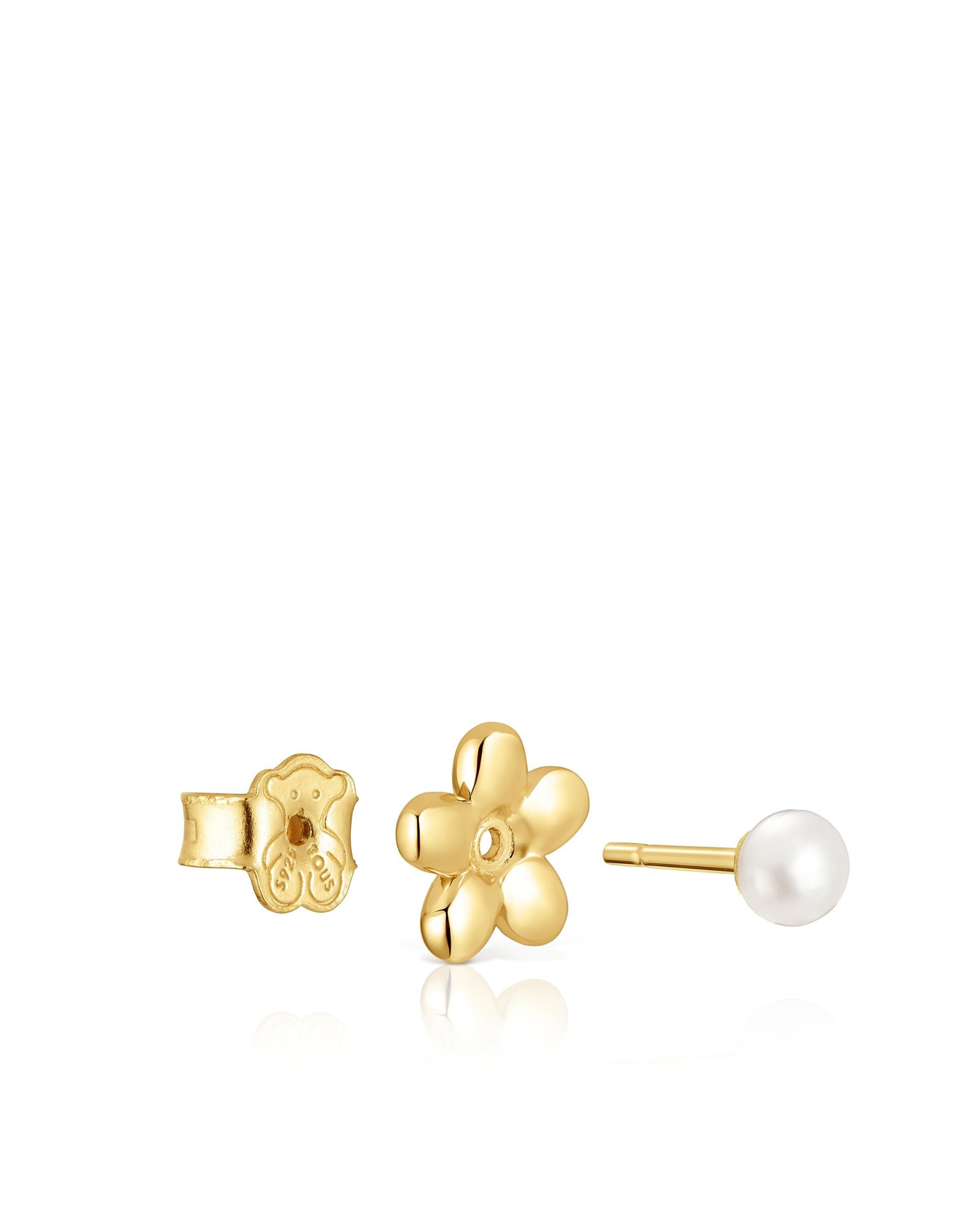 Pendentes Virtual Garden Banhados em Ouro 18 Kt Sobre Prata com Flor e Pérolas Branco-5