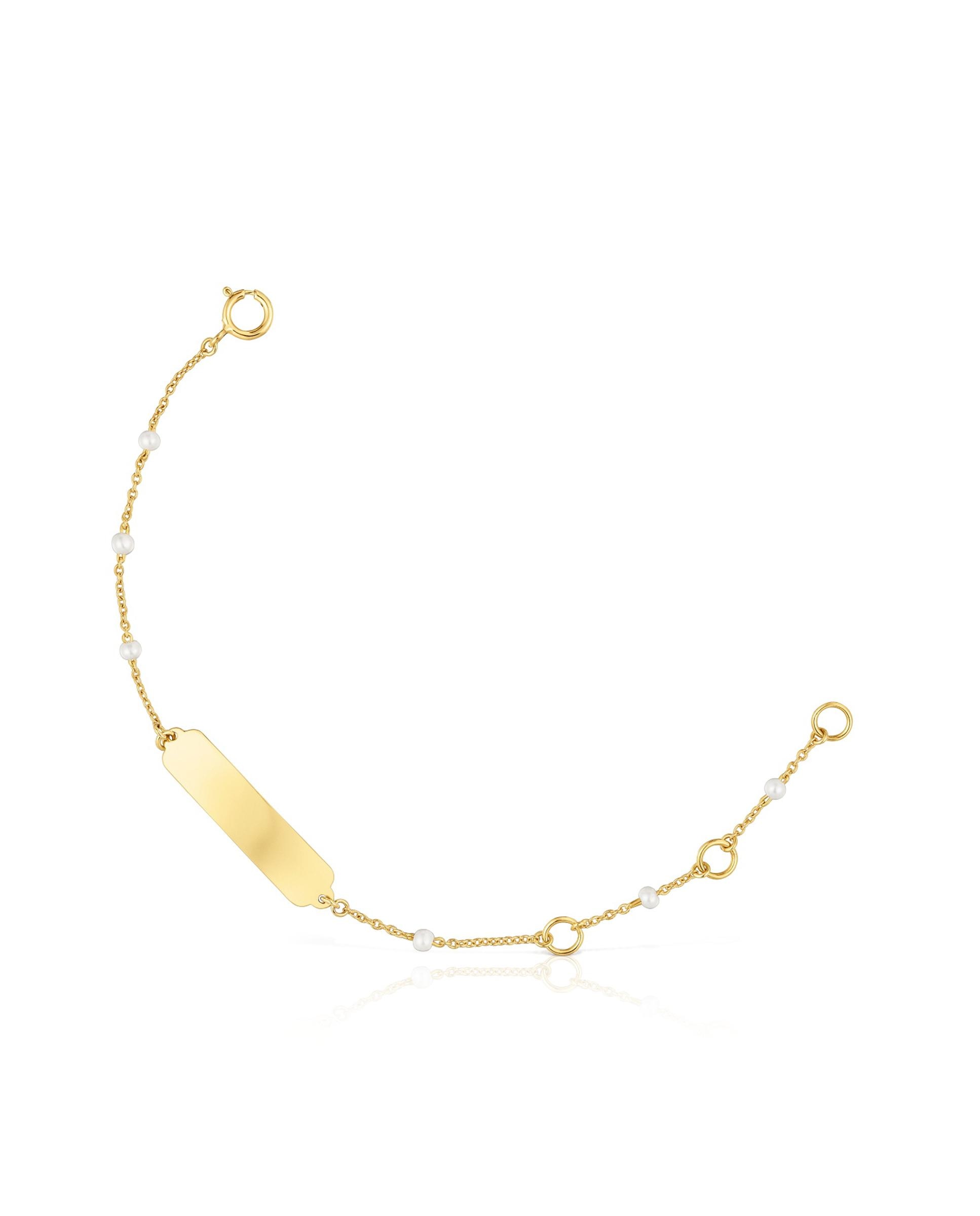 Imagem 0 de Pulseira Baby Placa de Ouro e Pérolas