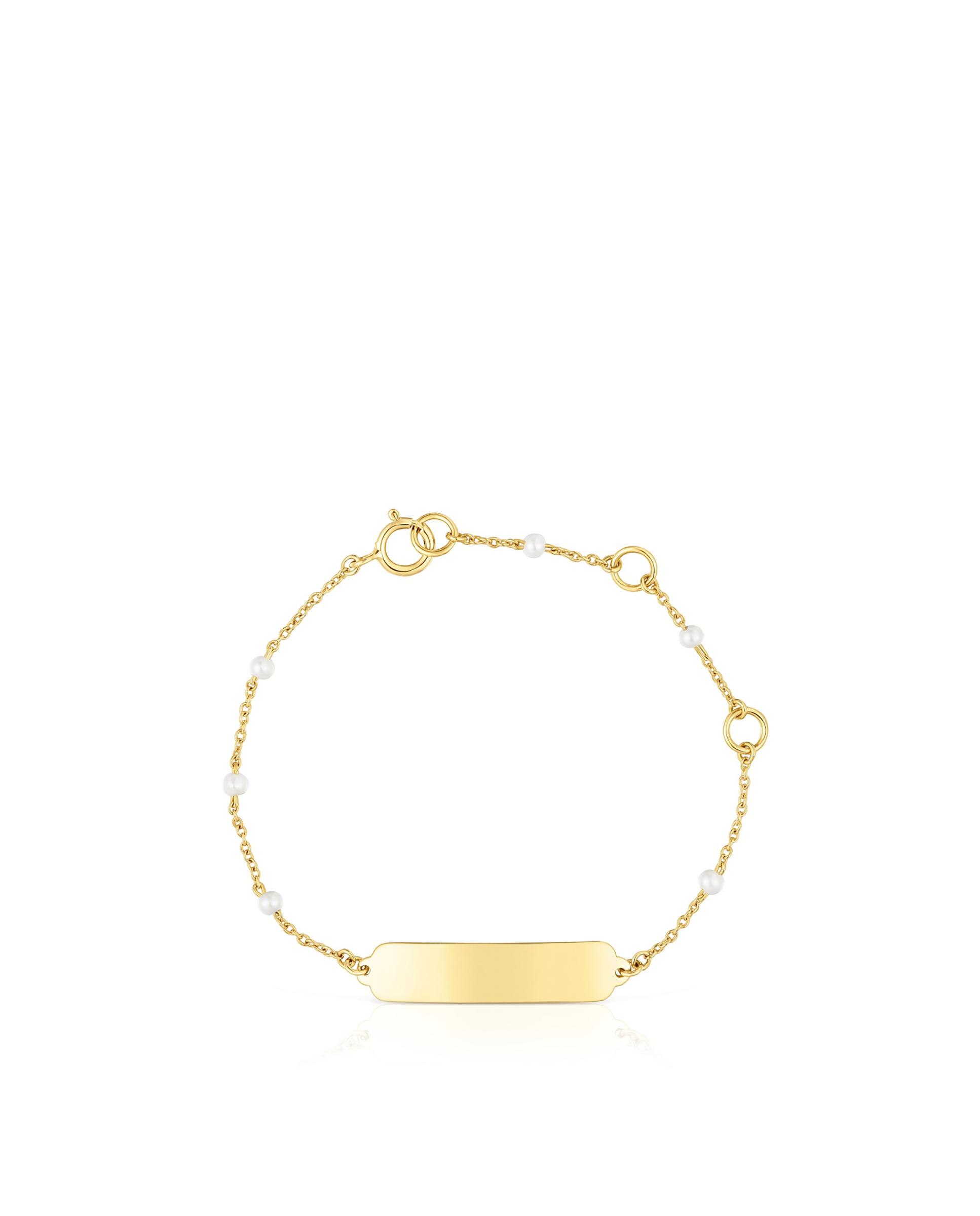 Pulseira Baby Placa de Ouro e Pérolas Branco-2
