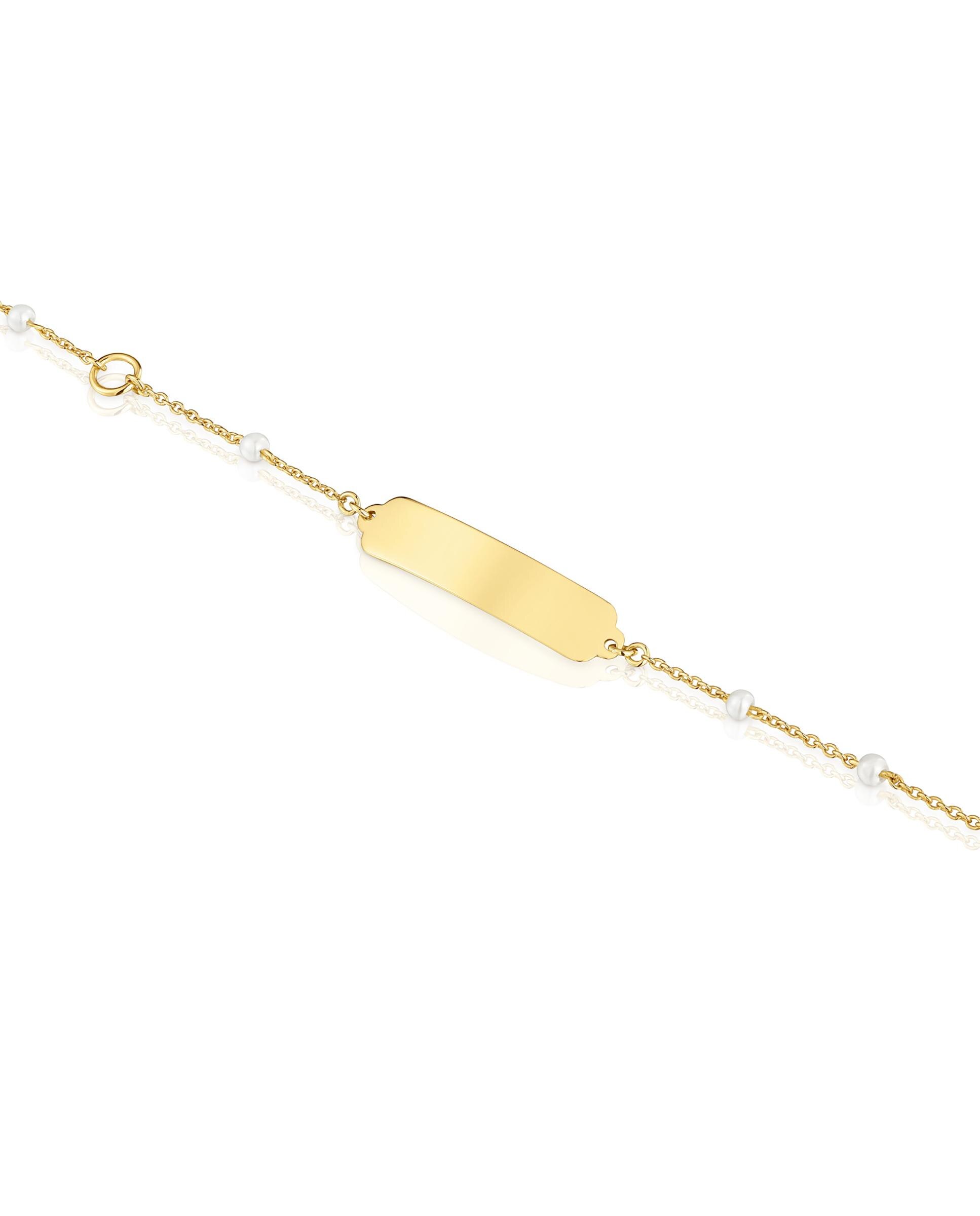 Pulseira Baby Placa de Ouro e Pérolas Branco-3