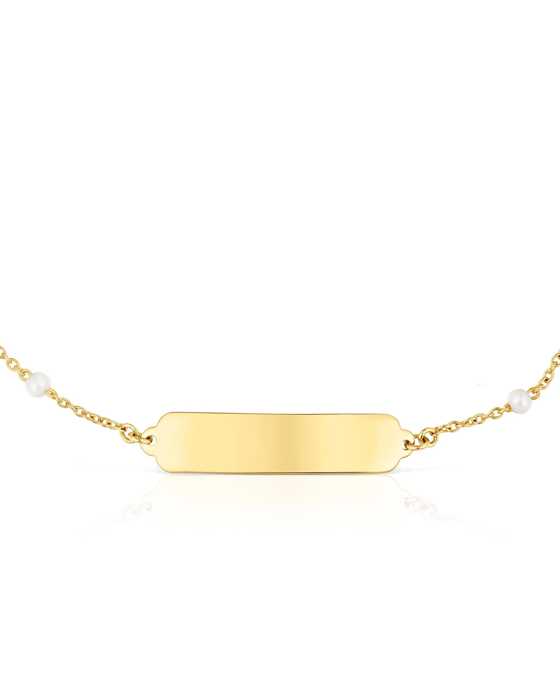 Pulseira Baby Placa de Ouro e Pérolas Branco-4