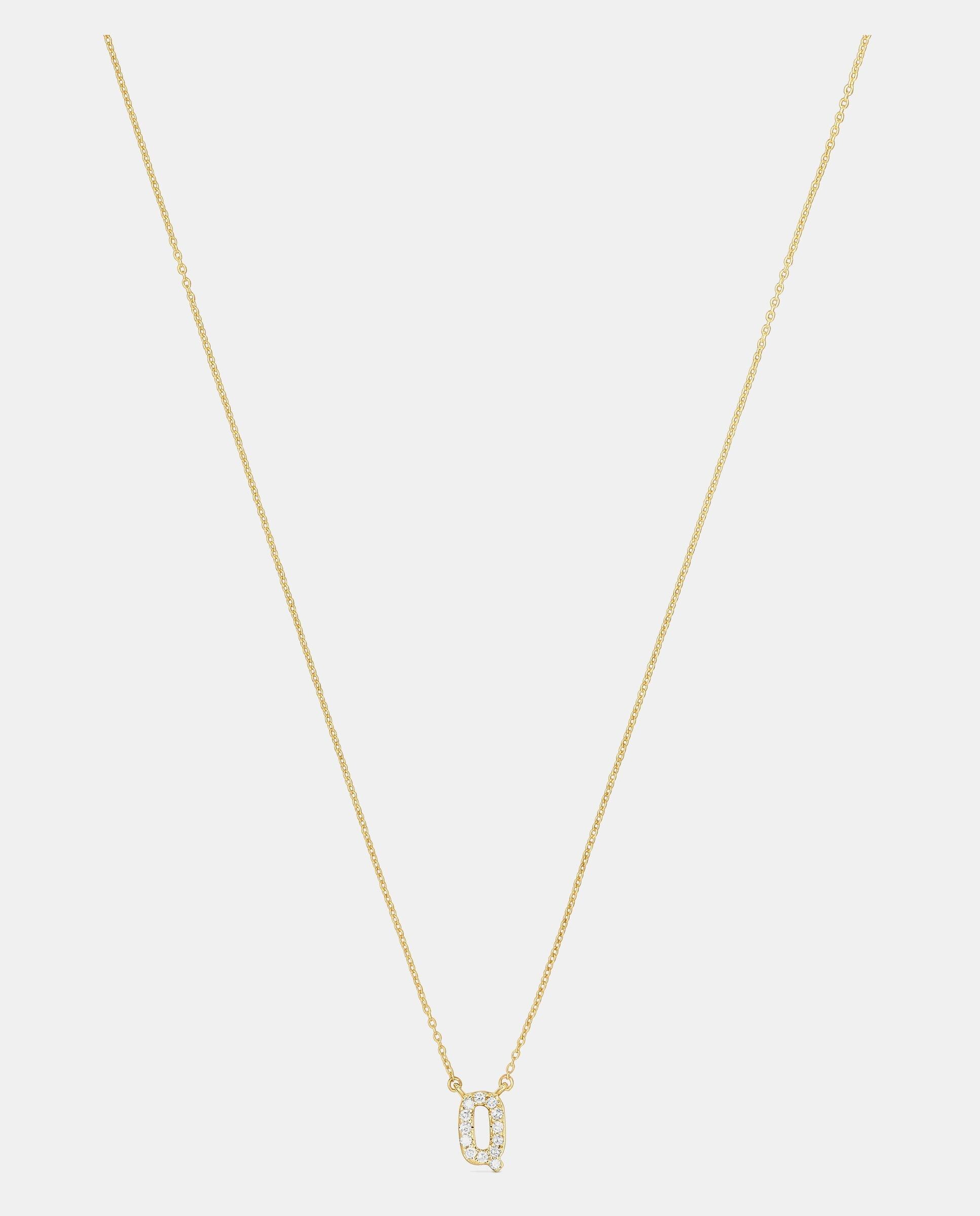Colar Alphabet Curto de Ouro e Diamantes Letra Q Branco-3