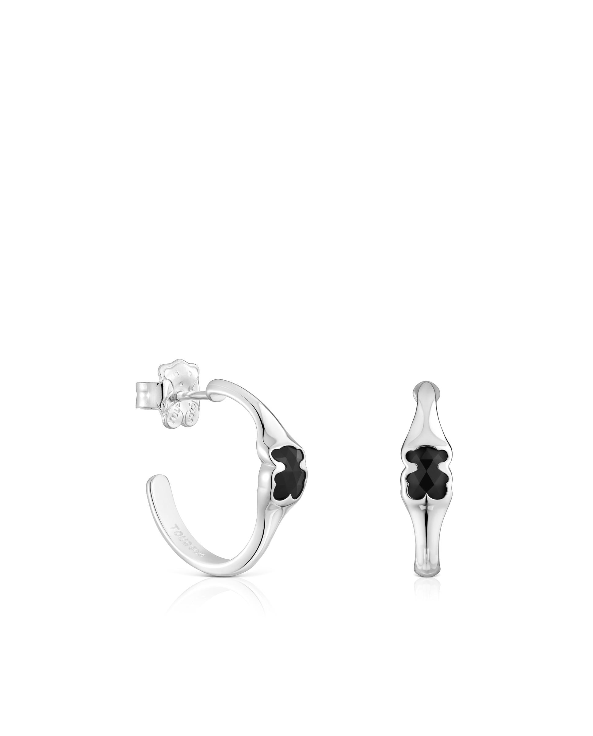 Brincos de Aro Icon Color de Prata com Urso em Onix Preto-1