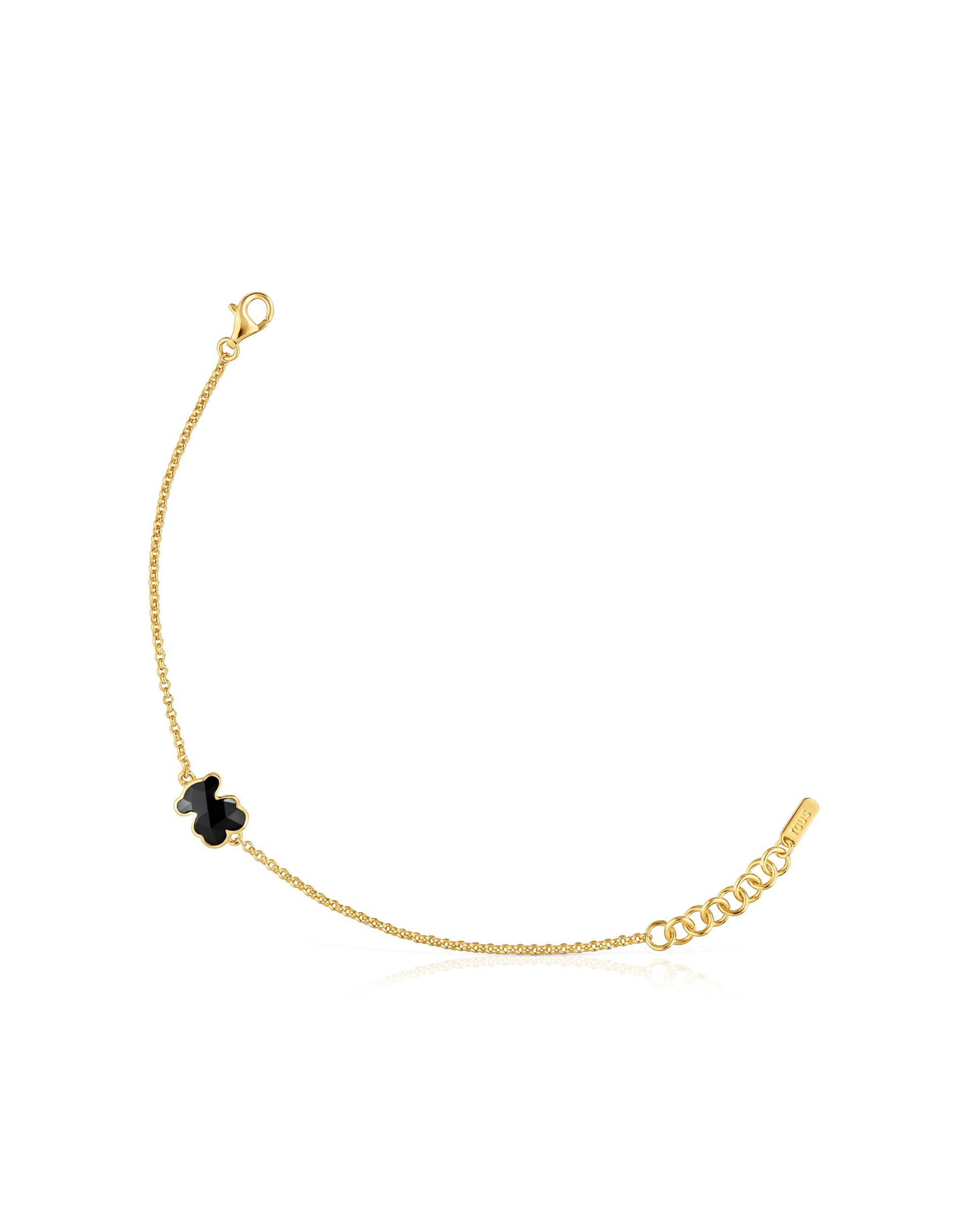 Pulseira de Corrente Icon Color Banhada a Ouro 18 Kt Sobre Prata e Urso em Ónix Preto-1