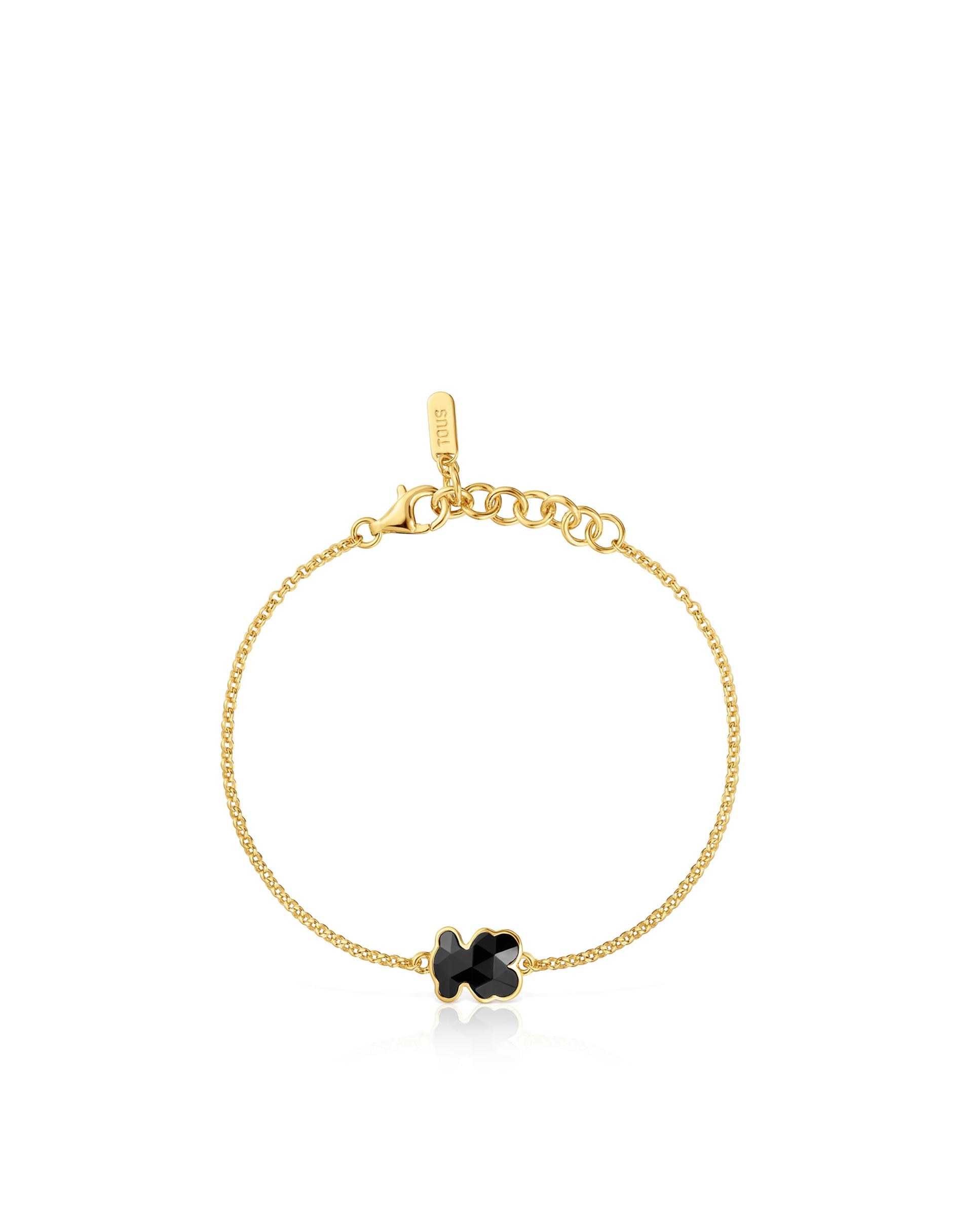Pulseira de Corrente Icon Color Banhada a Ouro 18 Kt Sobre Prata e Urso em Ónix Preto-2