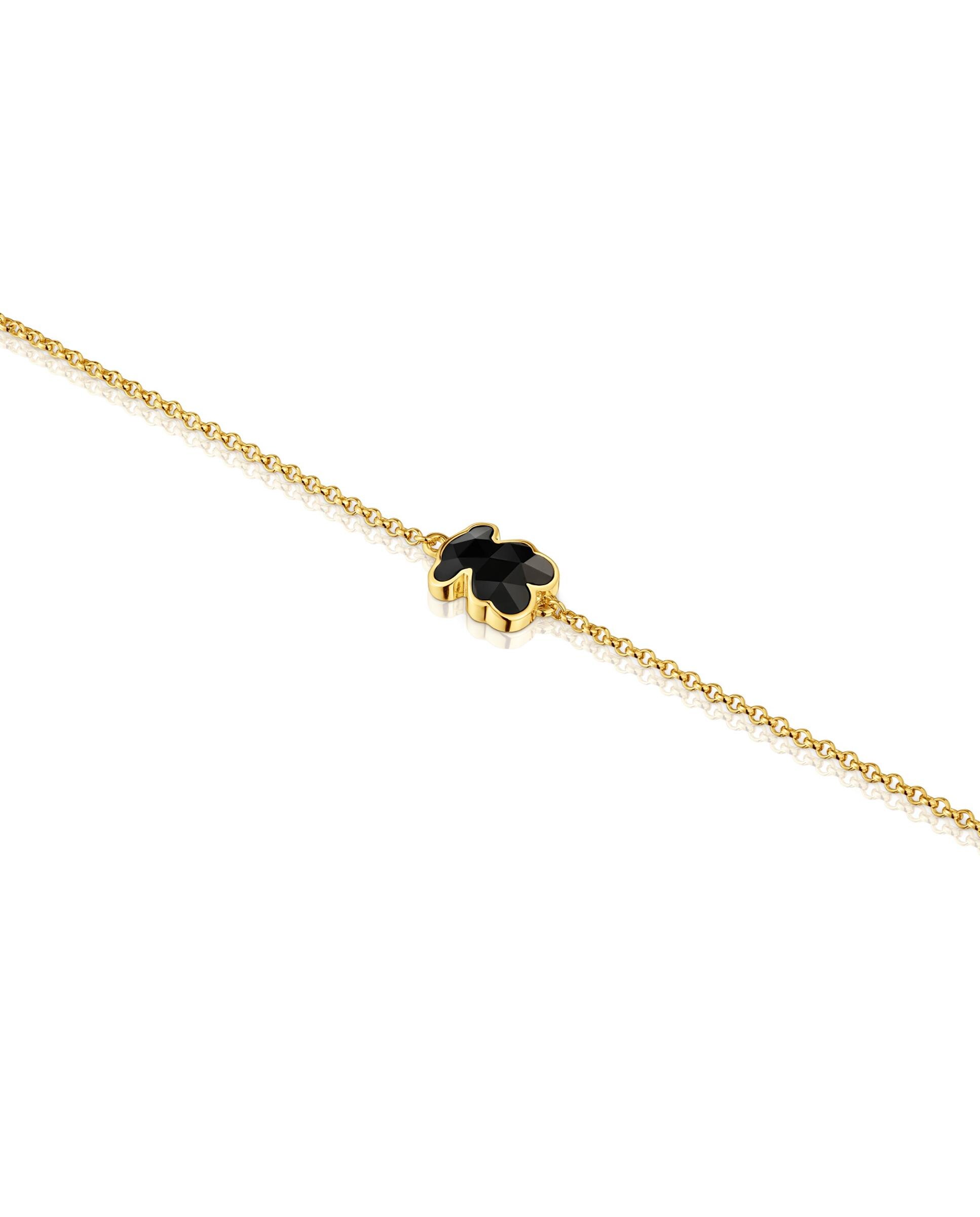 Pulseira de Corrente Icon Color Banhada a Ouro 18 Kt Sobre Prata e Urso em Ónix Preto-3