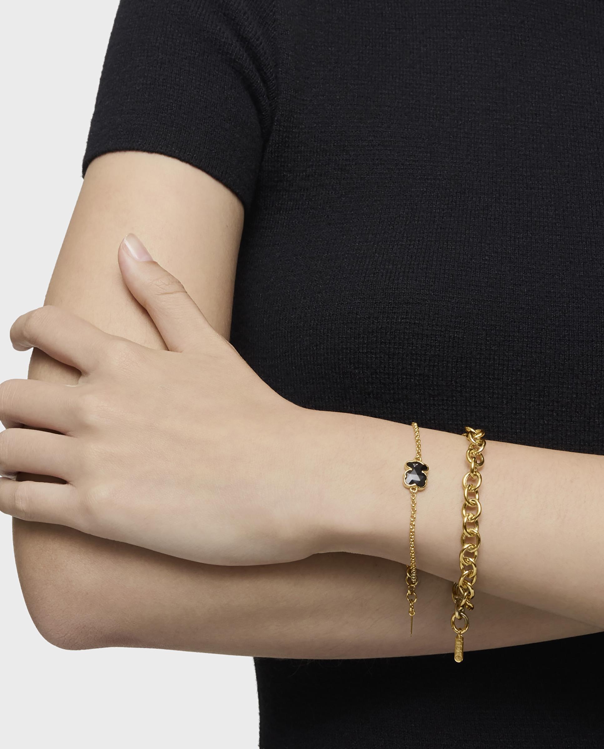 Pulseira de Corrente Icon Color Banhada a Ouro 18 Kt Sobre Prata e Urso em Ónix Preto-5
