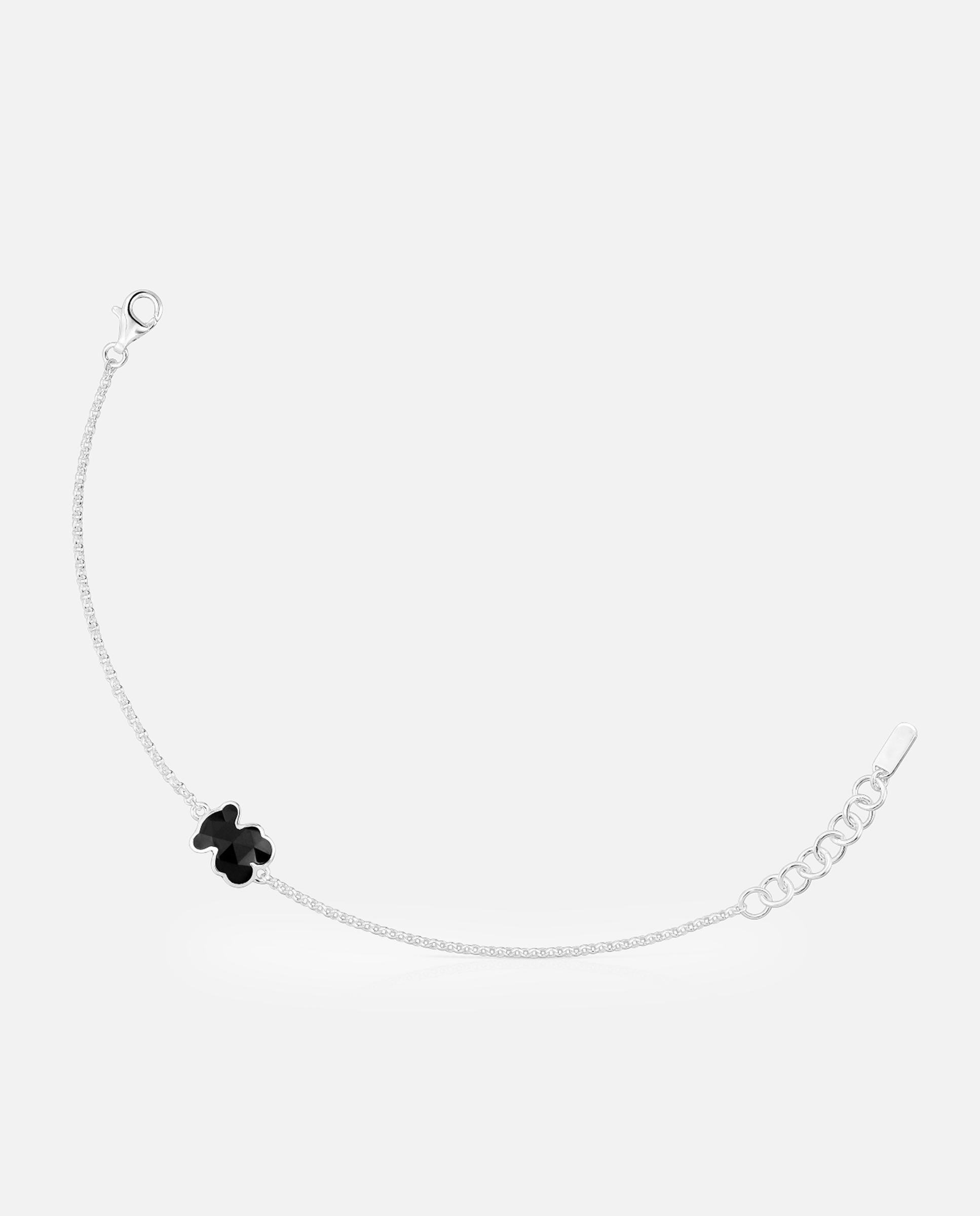 Pulseira de Corrente em Prata e Motivo Urso em Onix Icon Color Preto / Prata-1
