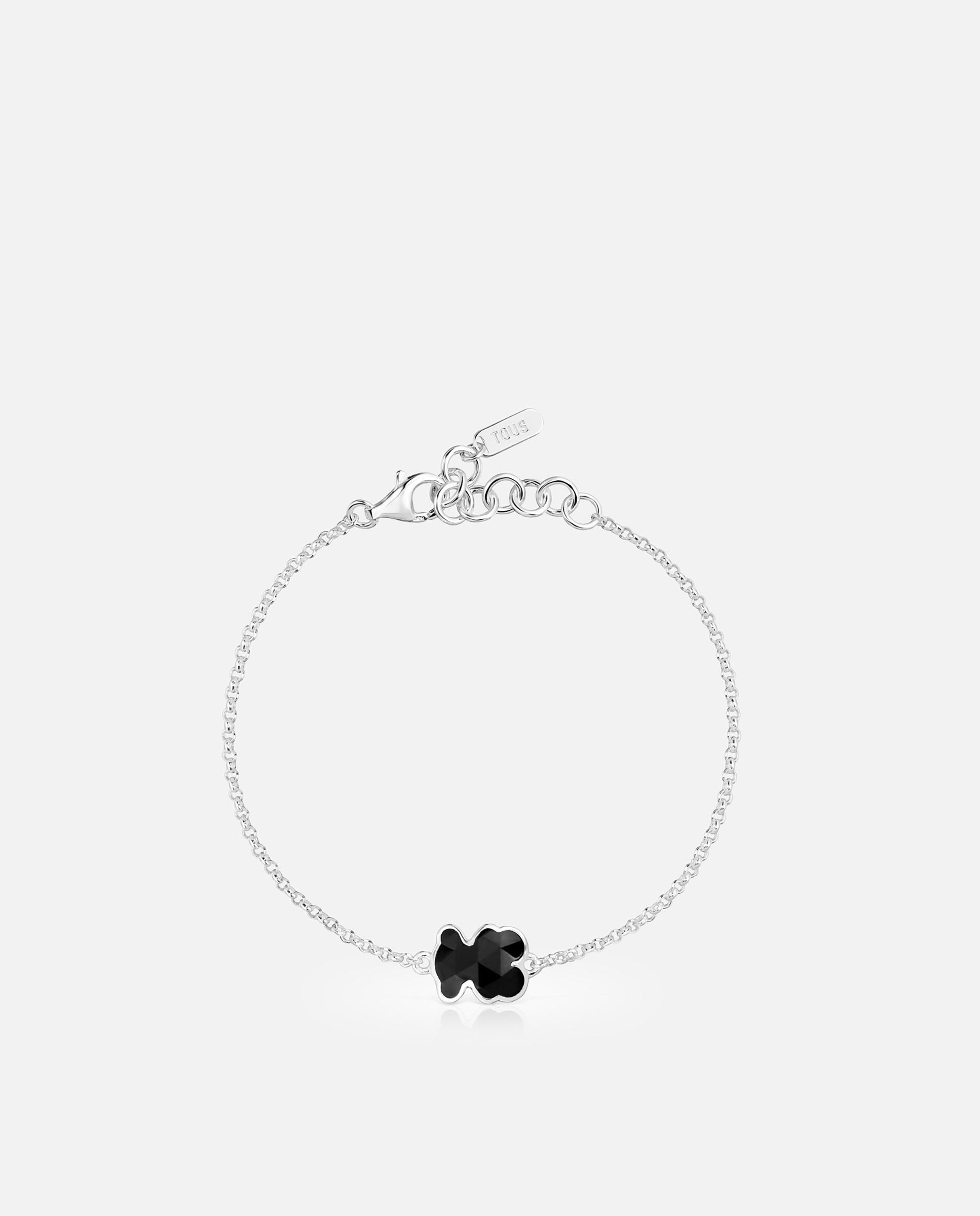 Pulseira de Corrente em Prata e Motivo Urso em Onix Icon Color Preto / Prata-2