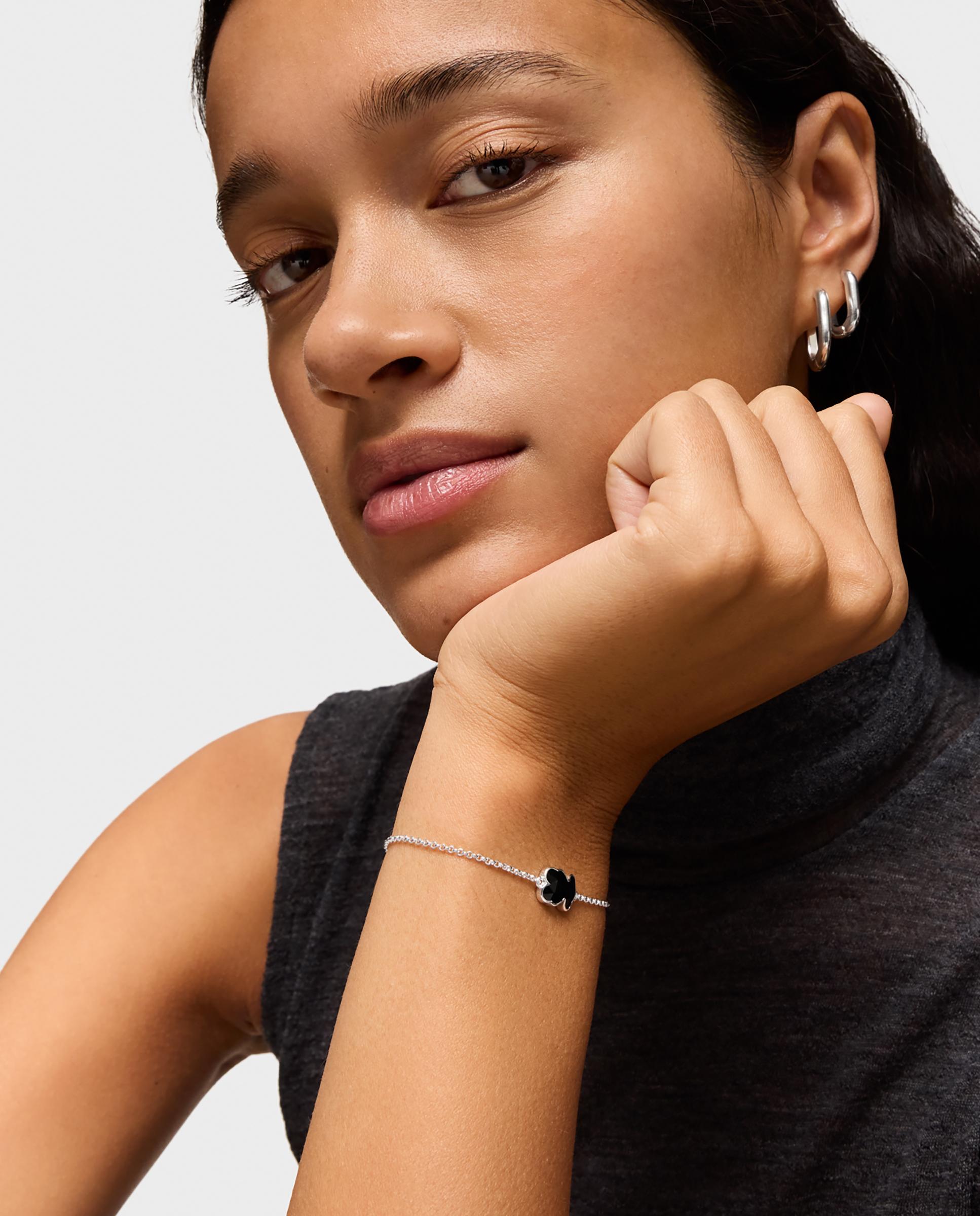 Pulseira de Corrente em Prata e Motivo Urso em Onix Icon Color Preto / Prata-4