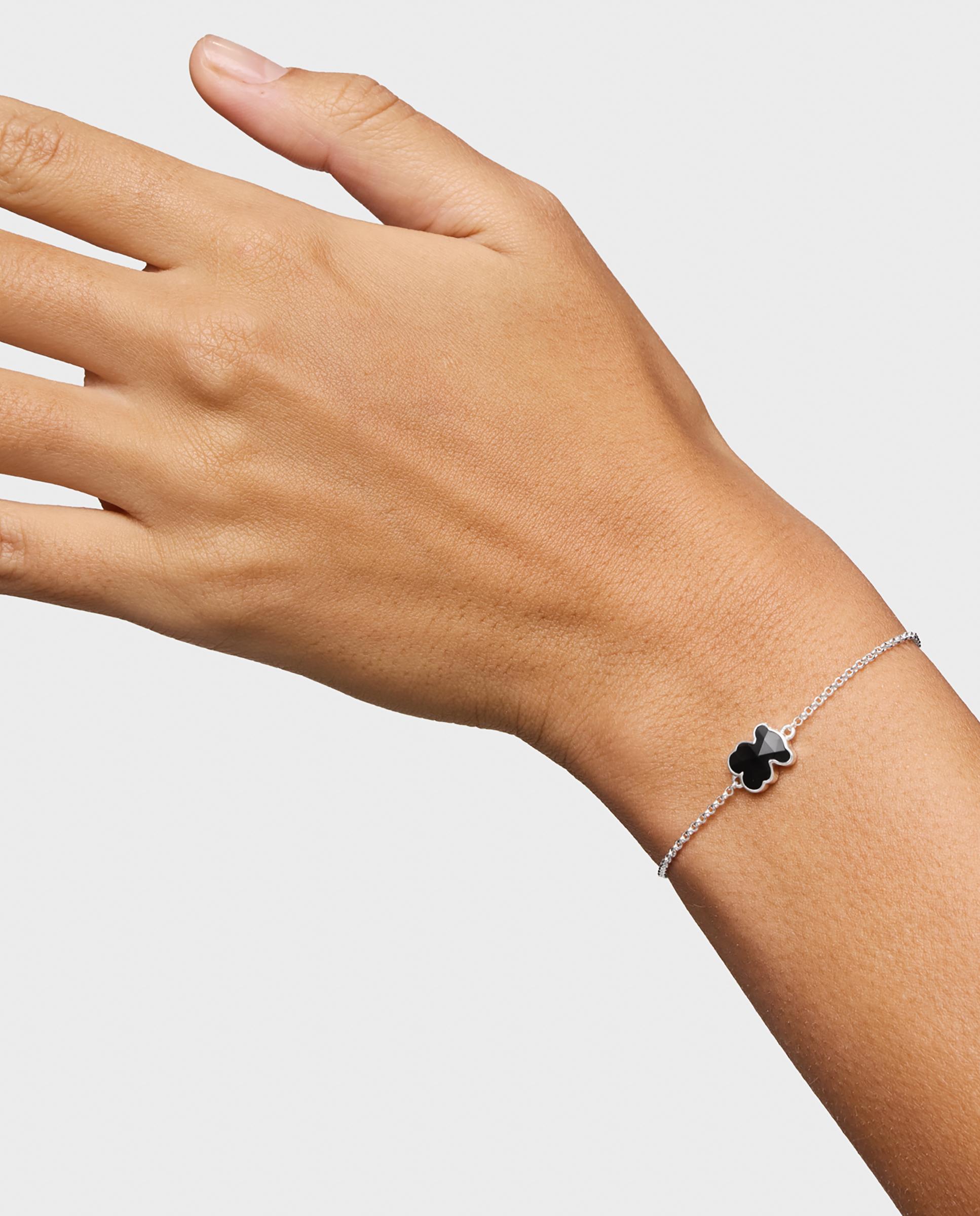 Pulseira de Corrente em Prata e Motivo Urso em Onix Icon Color Preto / Prata-5