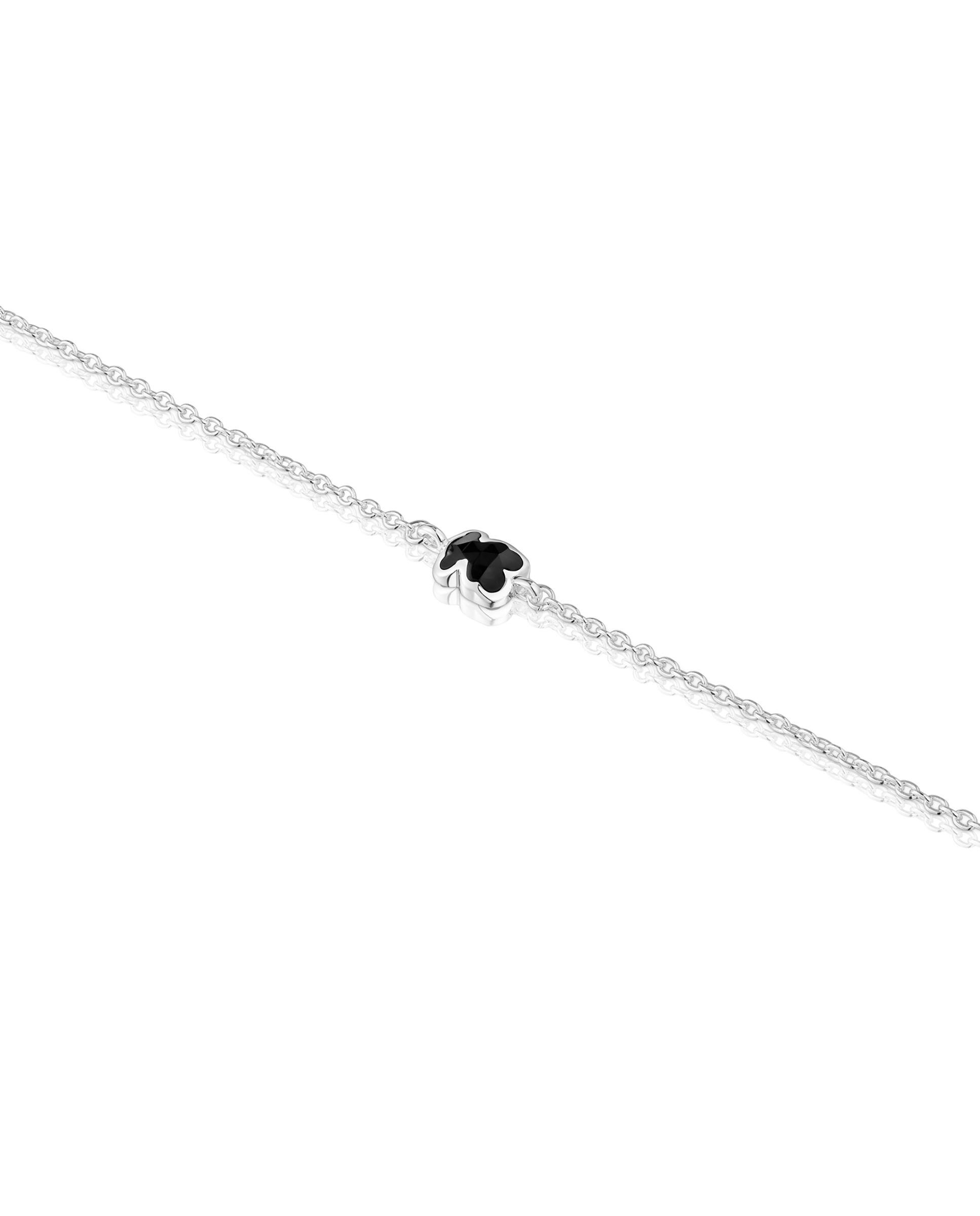 Pulseira Icon Color com Corrente de Prata e Urso em Ónix 6 Mm Preto / Prata-3