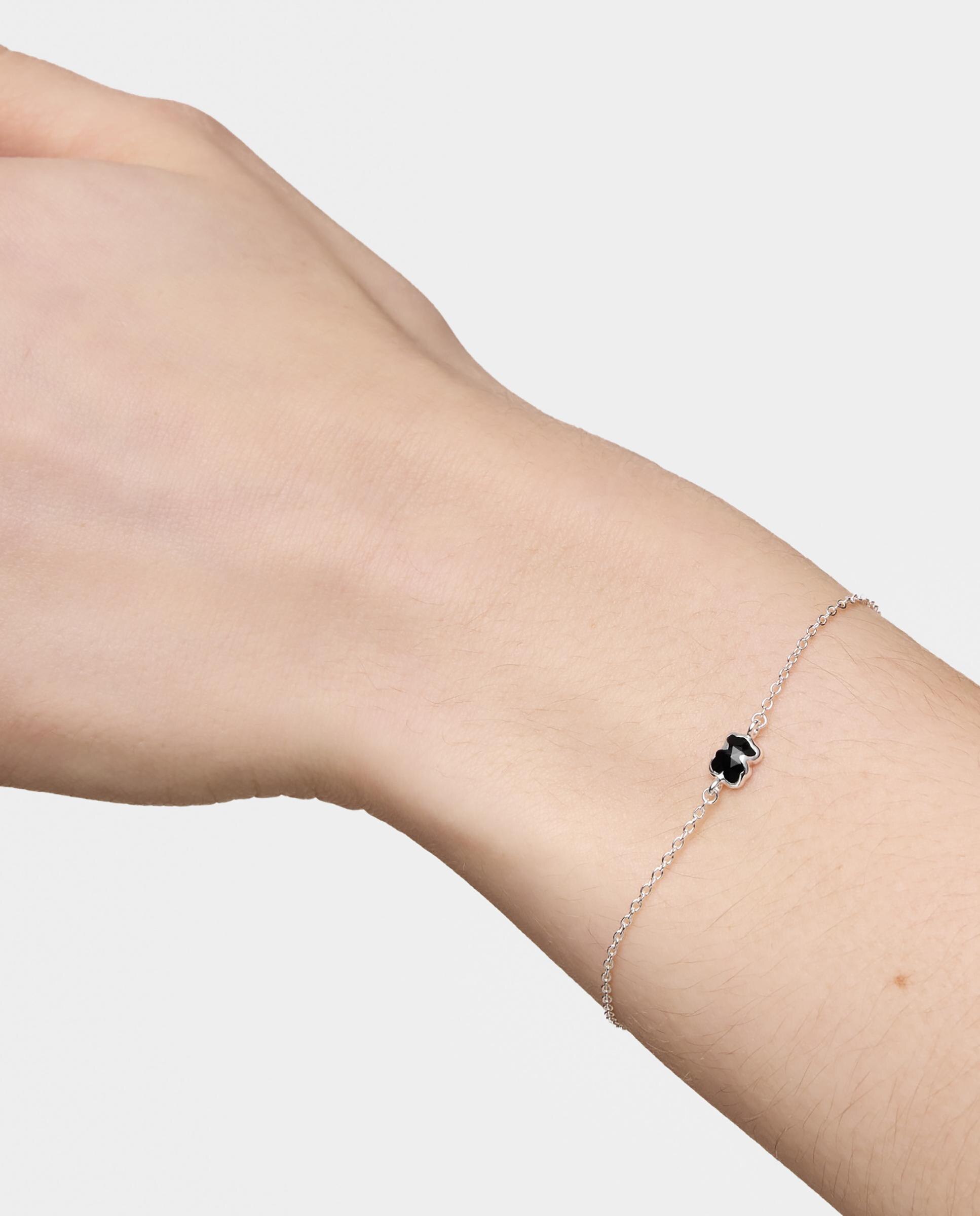 Pulseira Icon Color com Corrente de Prata e Urso em Ónix 6 Mm Preto / Prata-5