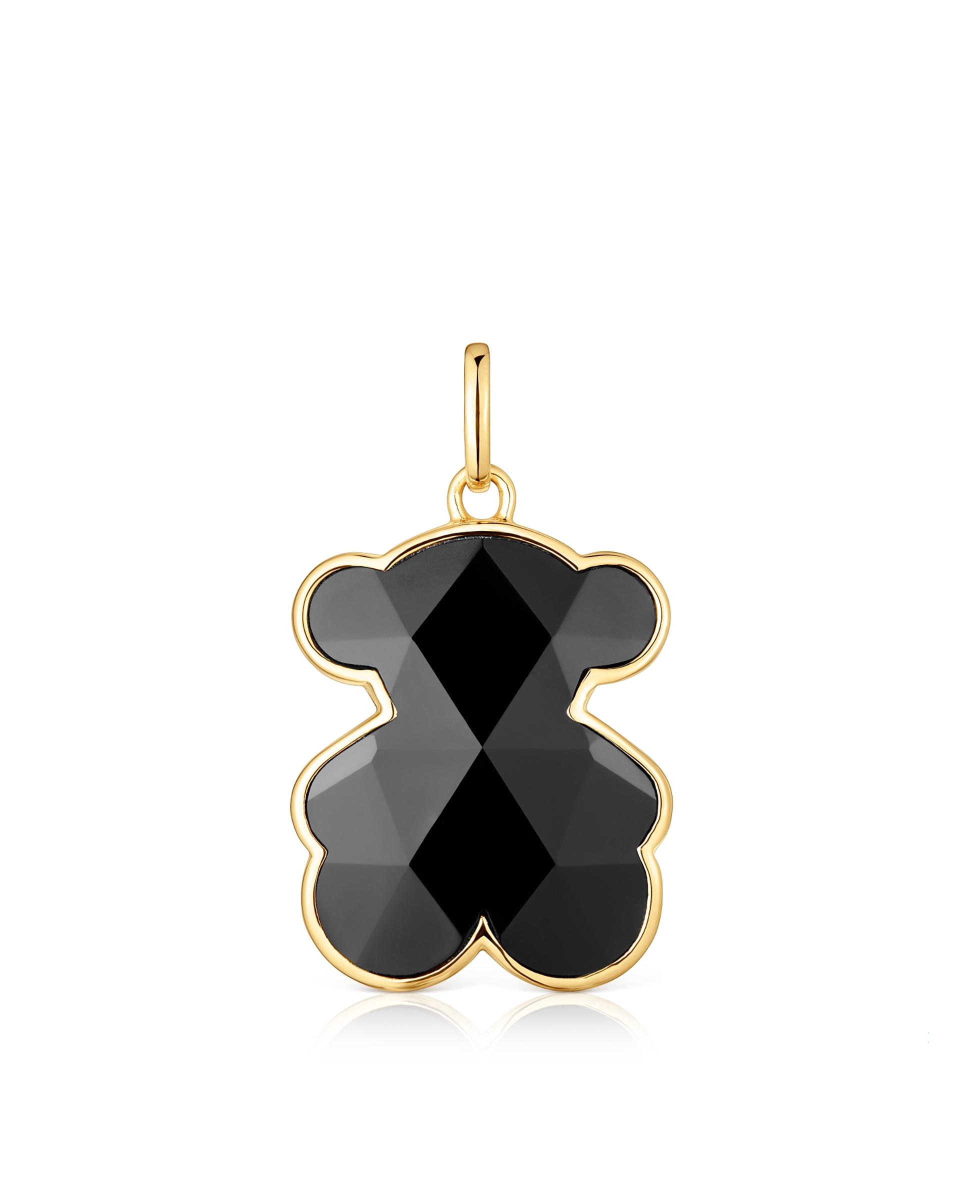 Pendentes Icon Color Médio Banhado em Ouro 18 Kt Sobre Prata e Urso em Onyx Preto-1
