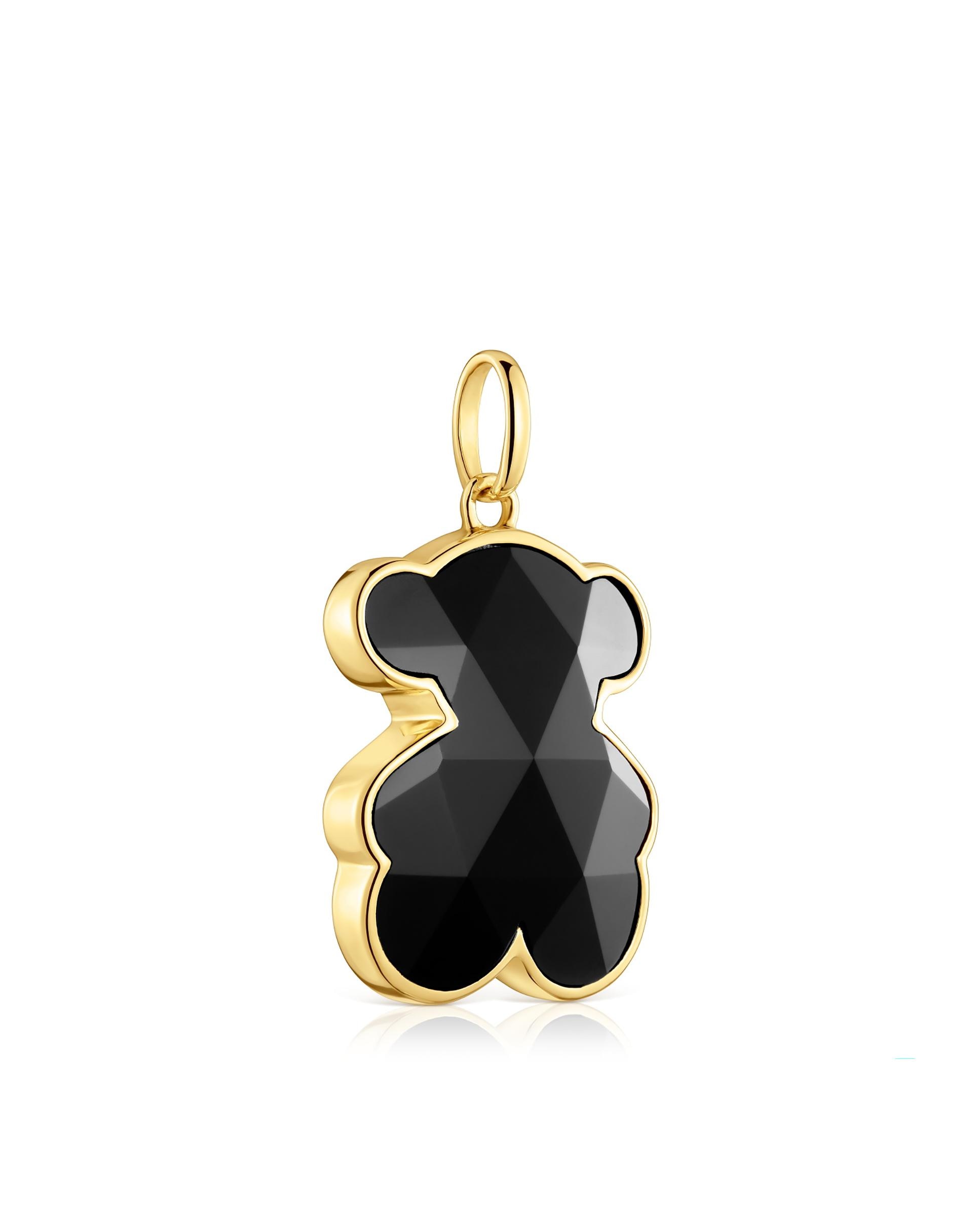 Pendentes Icon Color Médio Banhado em Ouro 18 Kt Sobre Prata e Urso em Onyx Preto-2