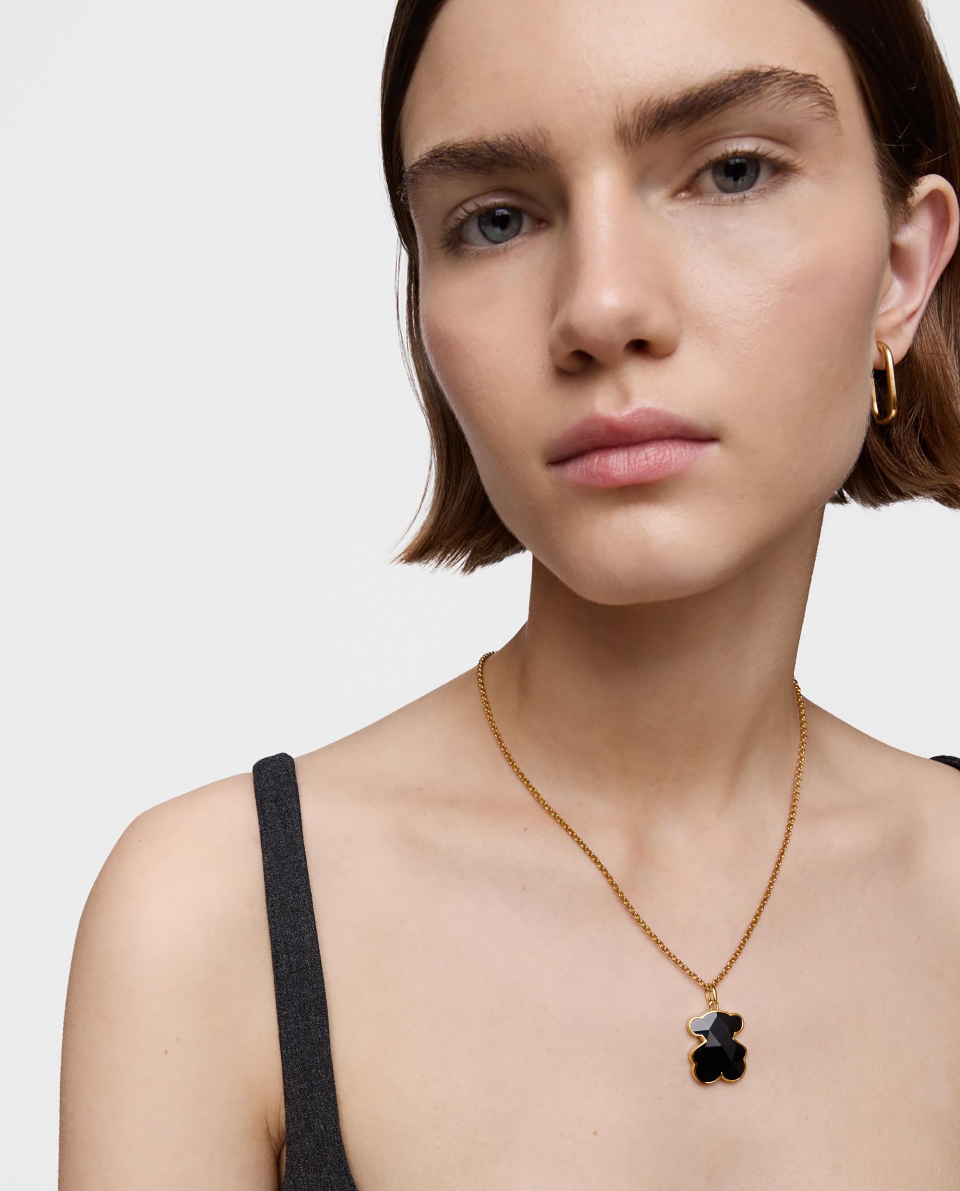 Pendentes Icon Color Médio Banhado em Ouro 18 Kt Sobre Prata e Urso em Onyx Preto-4