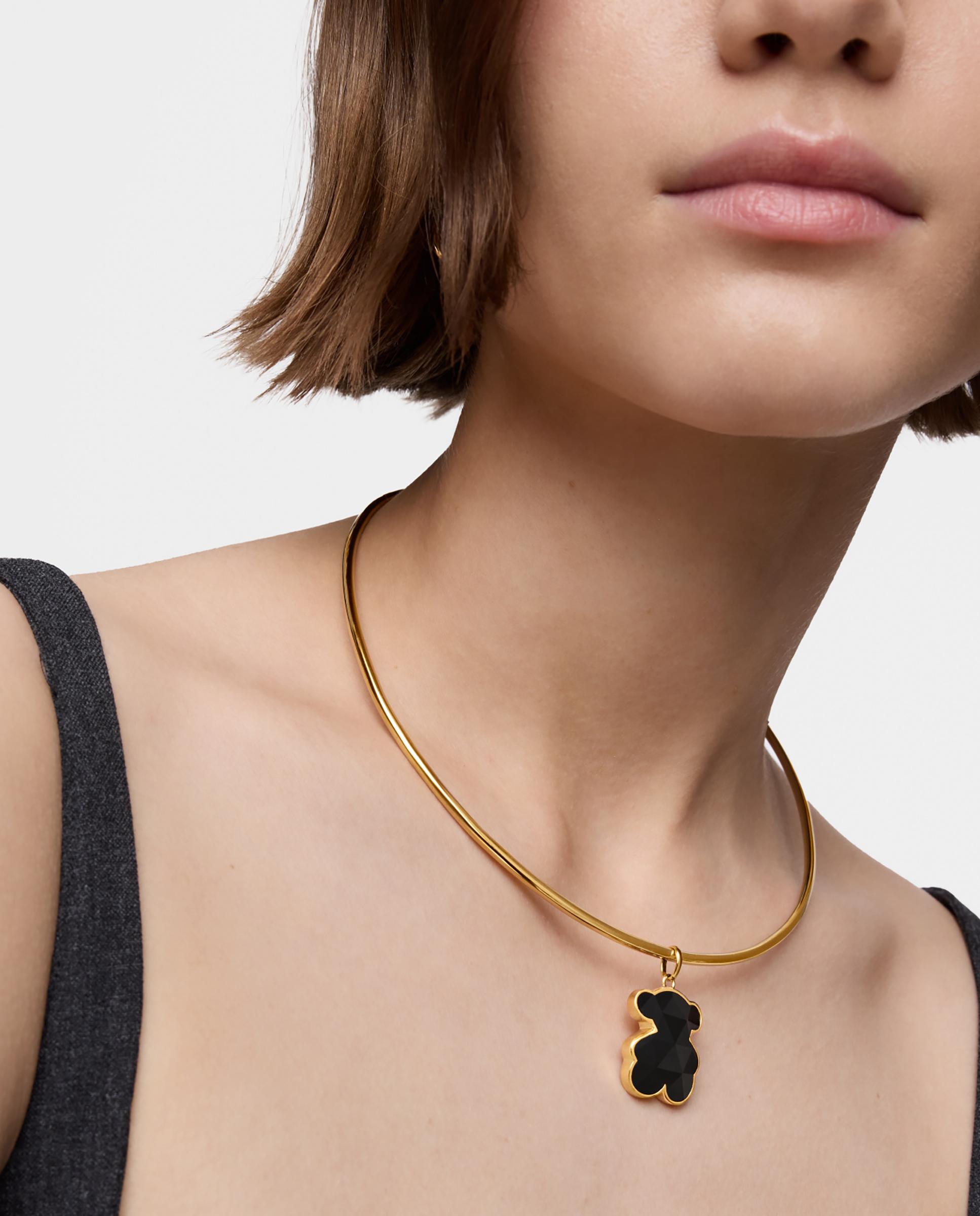 Pendentes Icon Color Médio Banhado em Ouro 18 Kt Sobre Prata e Urso em Onyx Preto-5