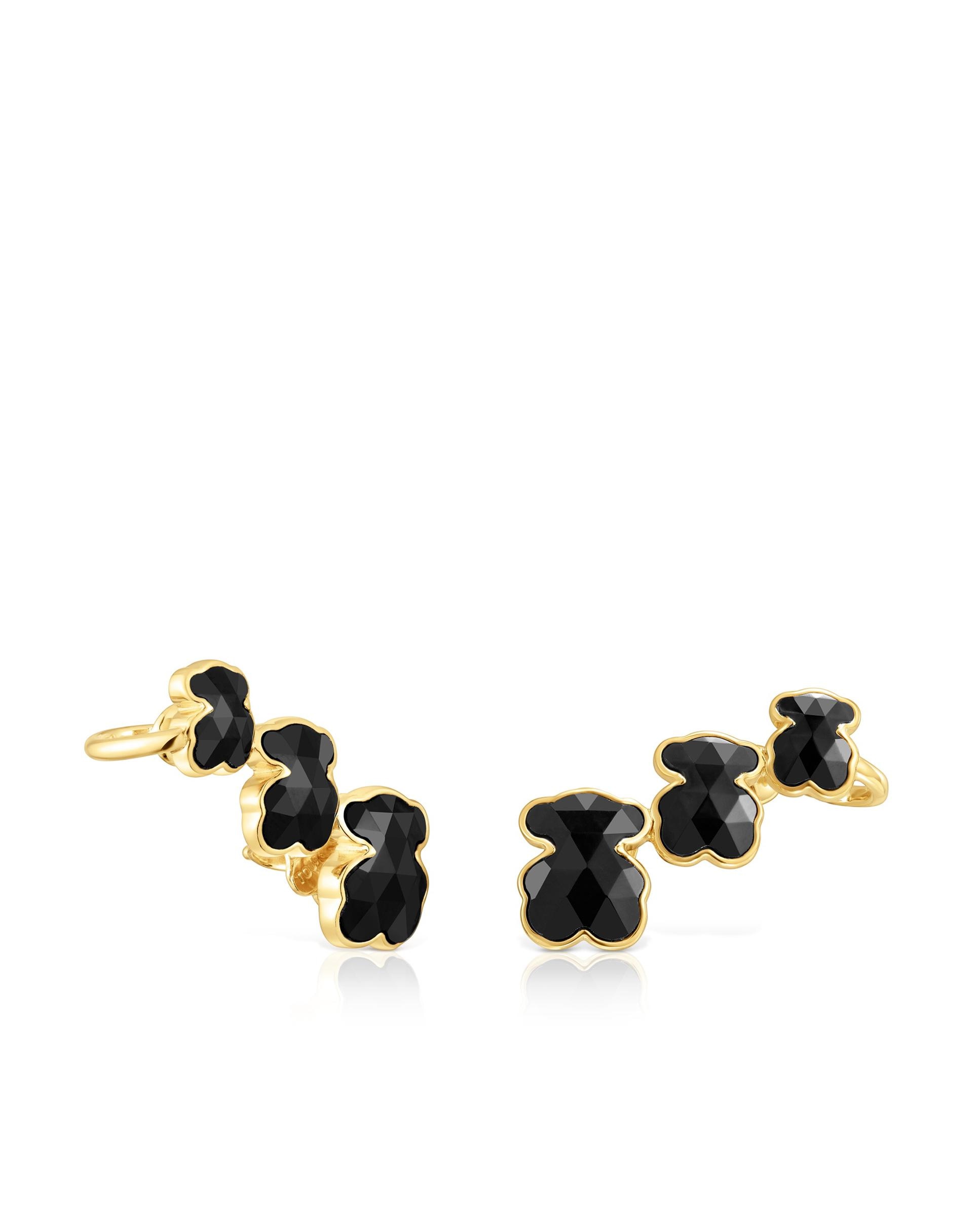 Imagem 0 de Brincos Icon Trepadores Banhados a Ouro 18 Kt Sobre Prata e Urso com Onyx