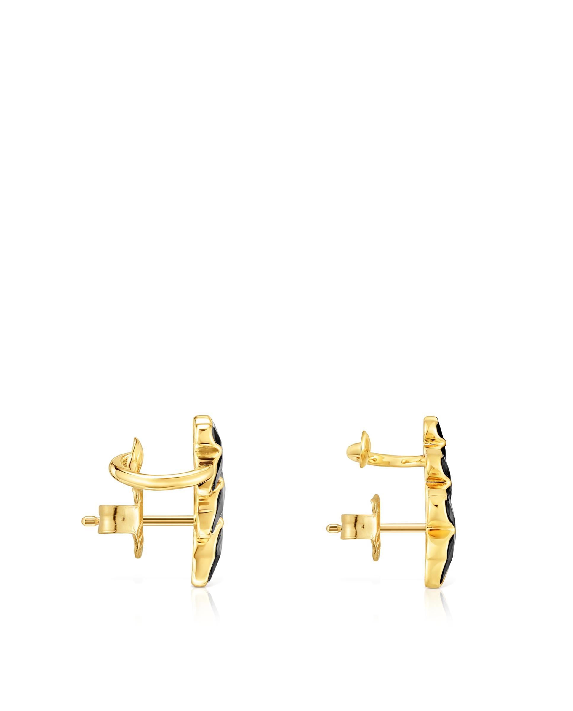 Brincos Icon Trepadores Banhados a Ouro 18 Kt Sobre Prata e Urso com Onyx Preto-2