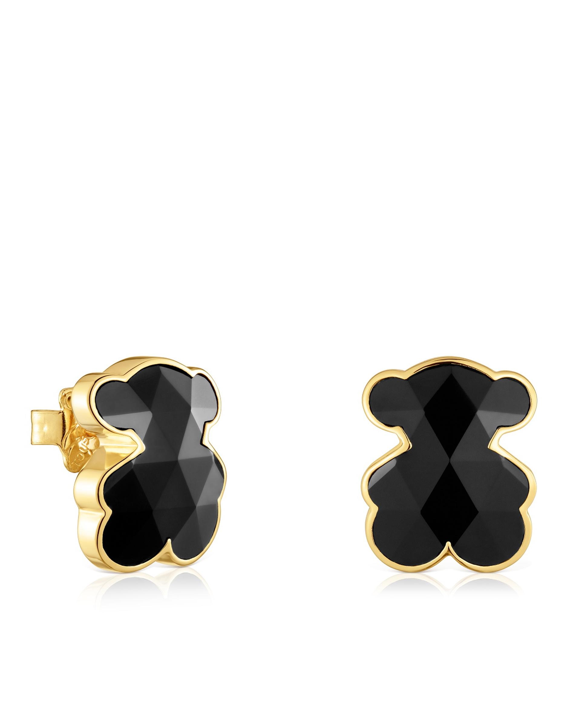 Brincos Icon Cor Urso Banhado a Ouro 18 Kt Sobre Prata e Ónix 16 Mm Preto-1