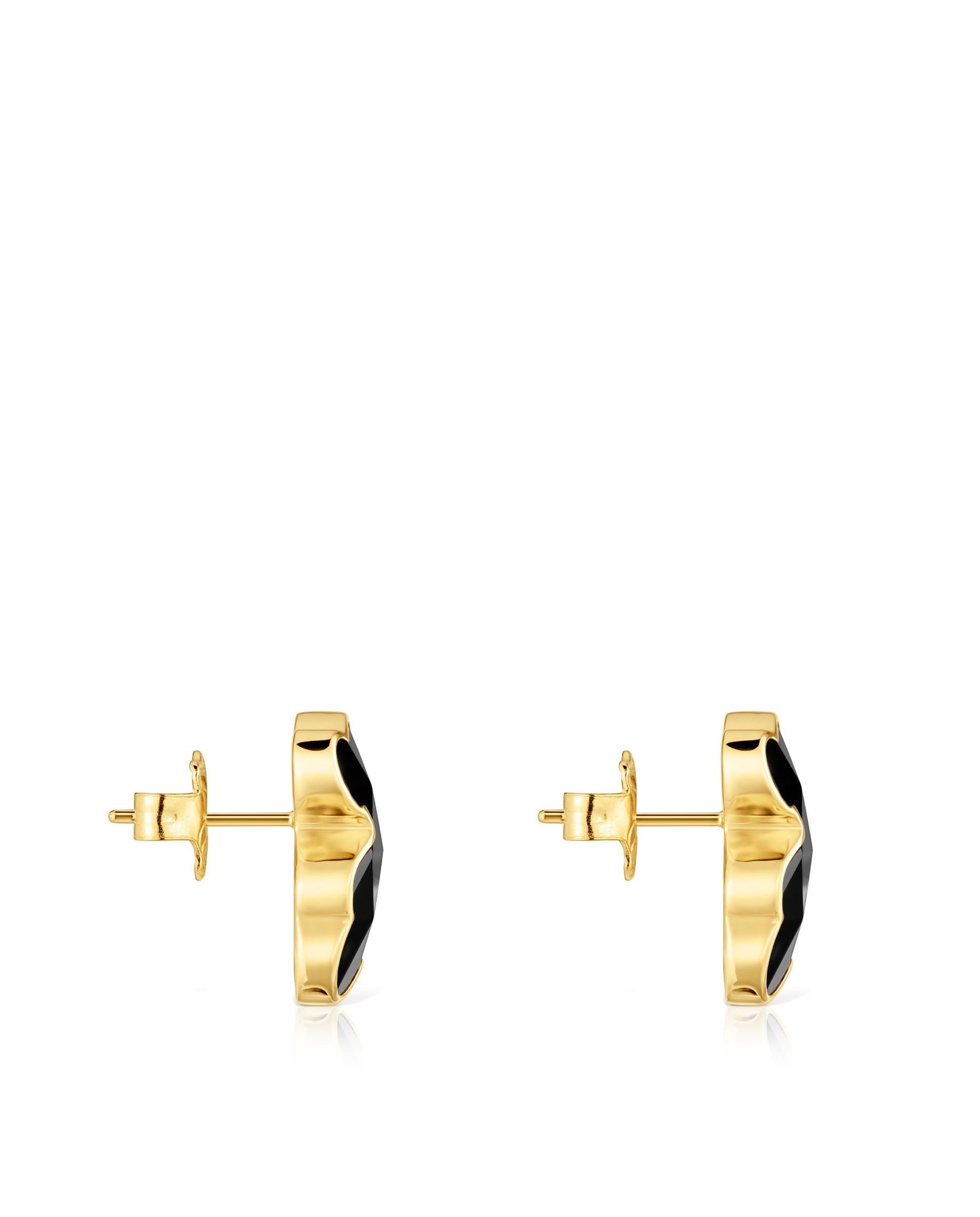 Brincos Icon Cor Urso Banhado a Ouro 18 Kt Sobre Prata e Ónix 16 Mm Preto-2