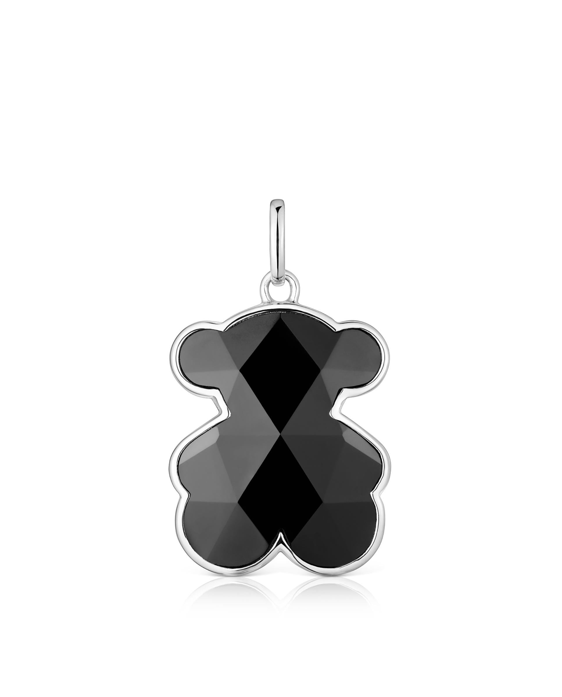 Pendente Icon Color Médio de Prata e Urso em Onix Preto-1