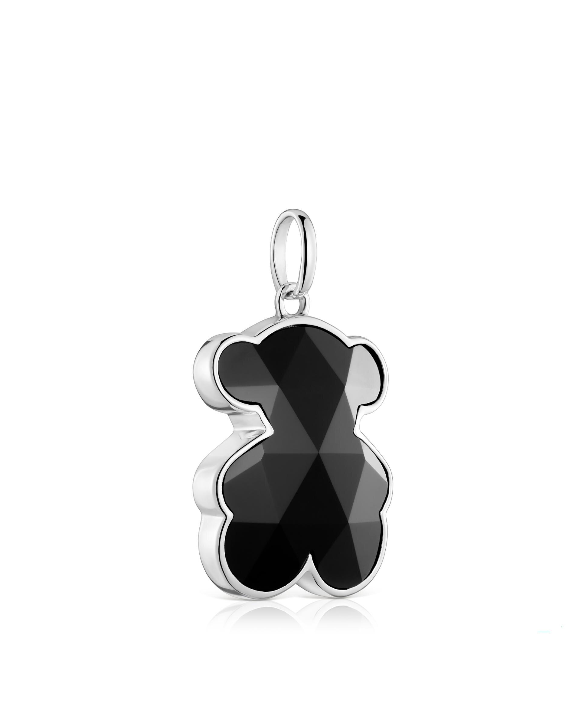 Pendente Icon Color Médio de Prata e Urso em Onix Preto-2