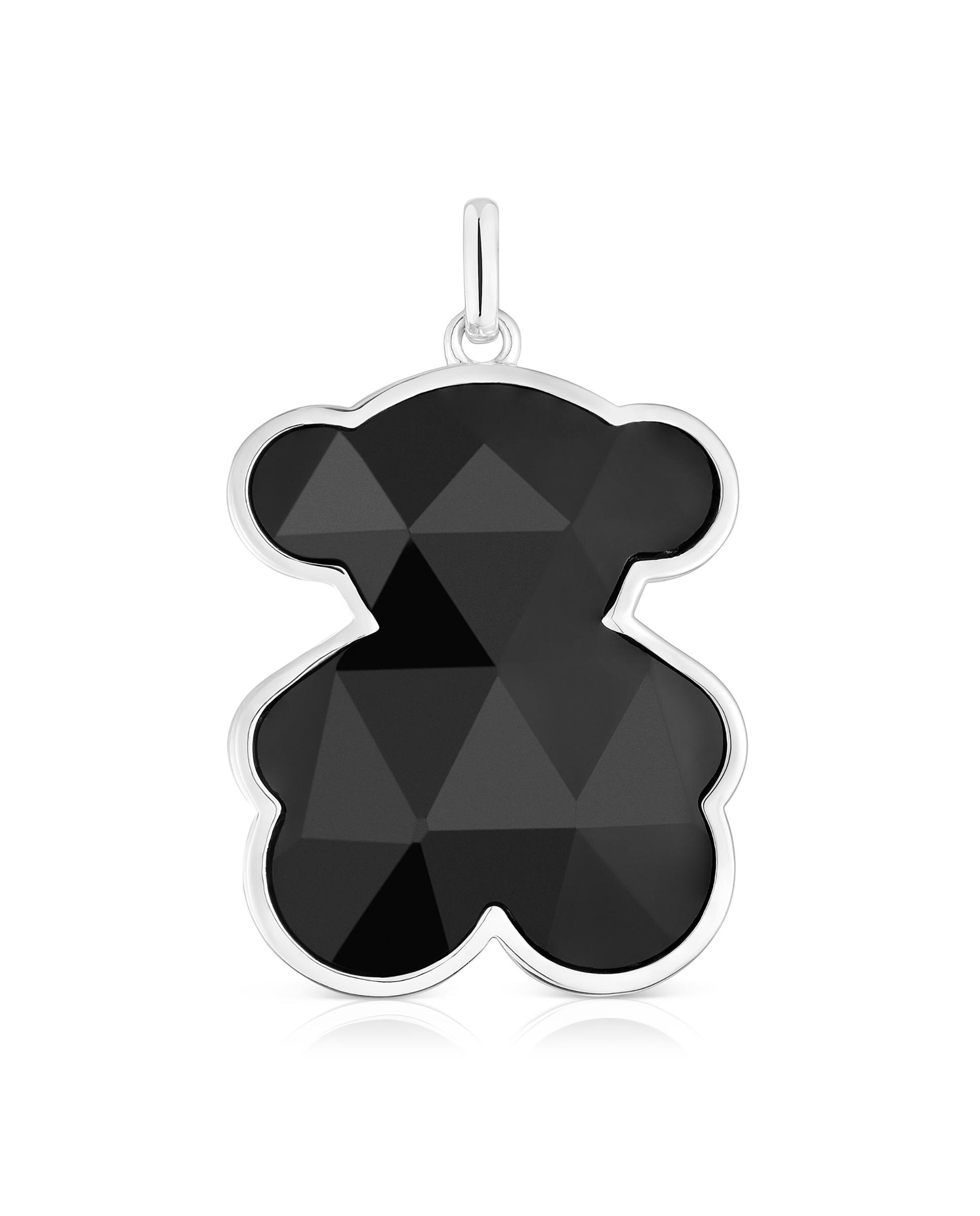 Pendente Icon Color Grande de Prata e Urso em Onix Preto-1