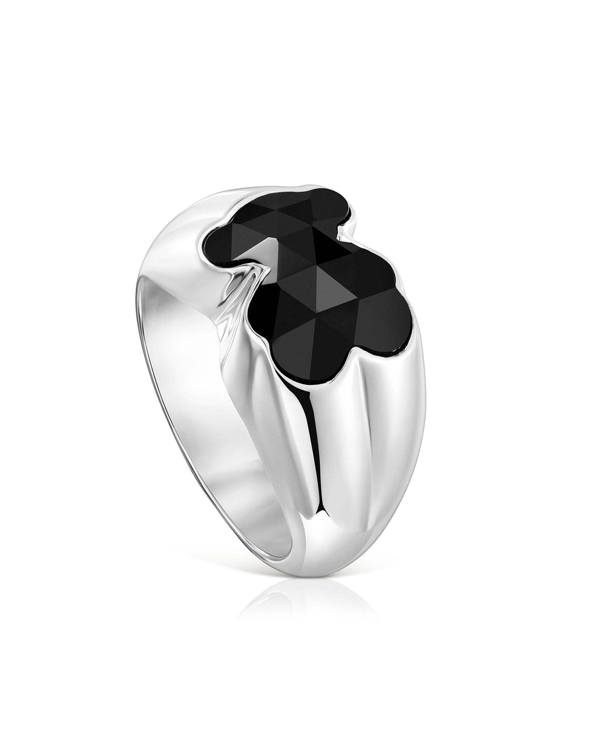 Selo Icon Color Médio de Prata com Urso em Onix Preto-1