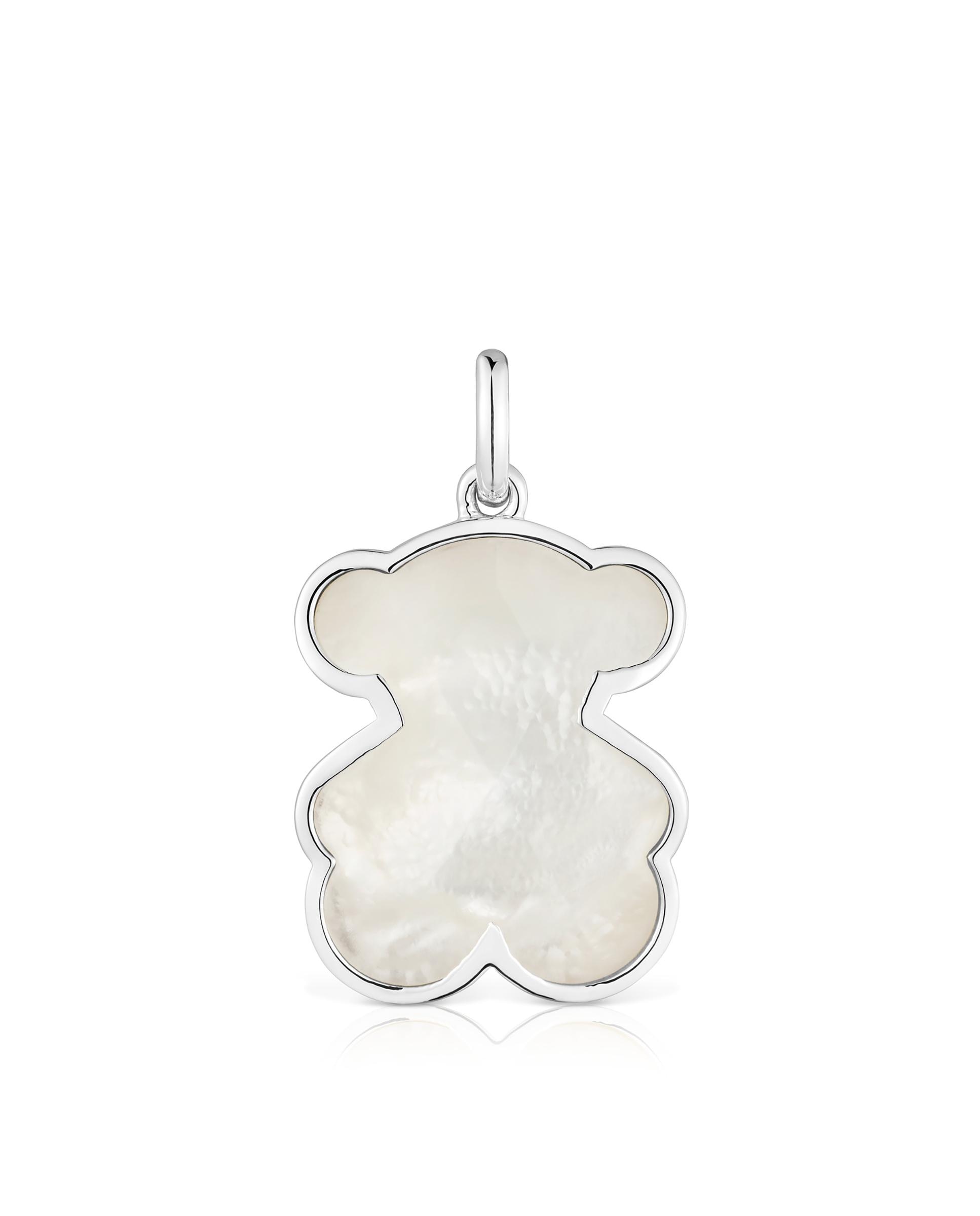 Pendente Icon Color Médio de Prata e Urso em Madrepérola Branco-1