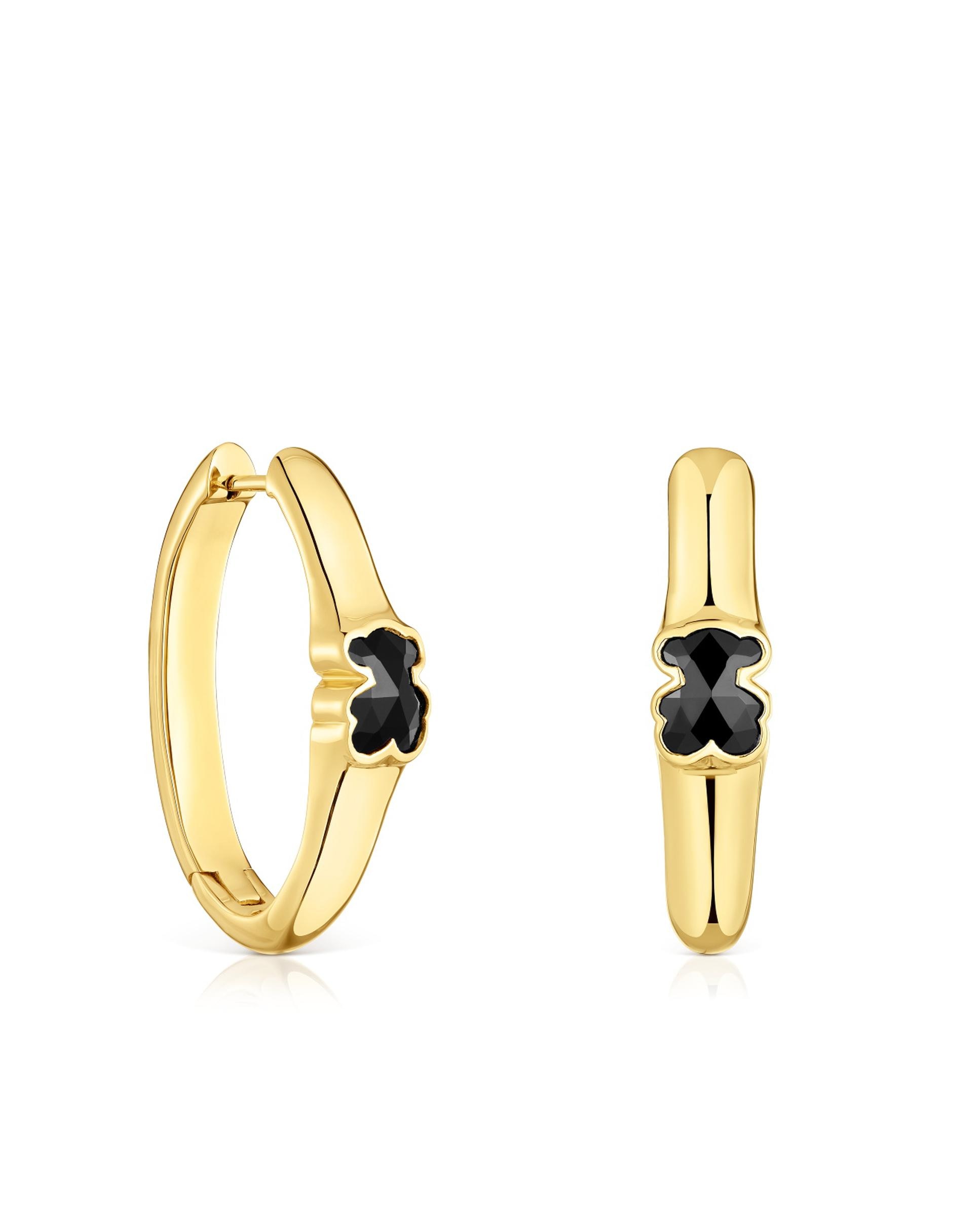 Brincos de Aro Icon Color Banhado a Ouro 18 Kt em Prata com Urso em Onix 26 Mm Preto-1