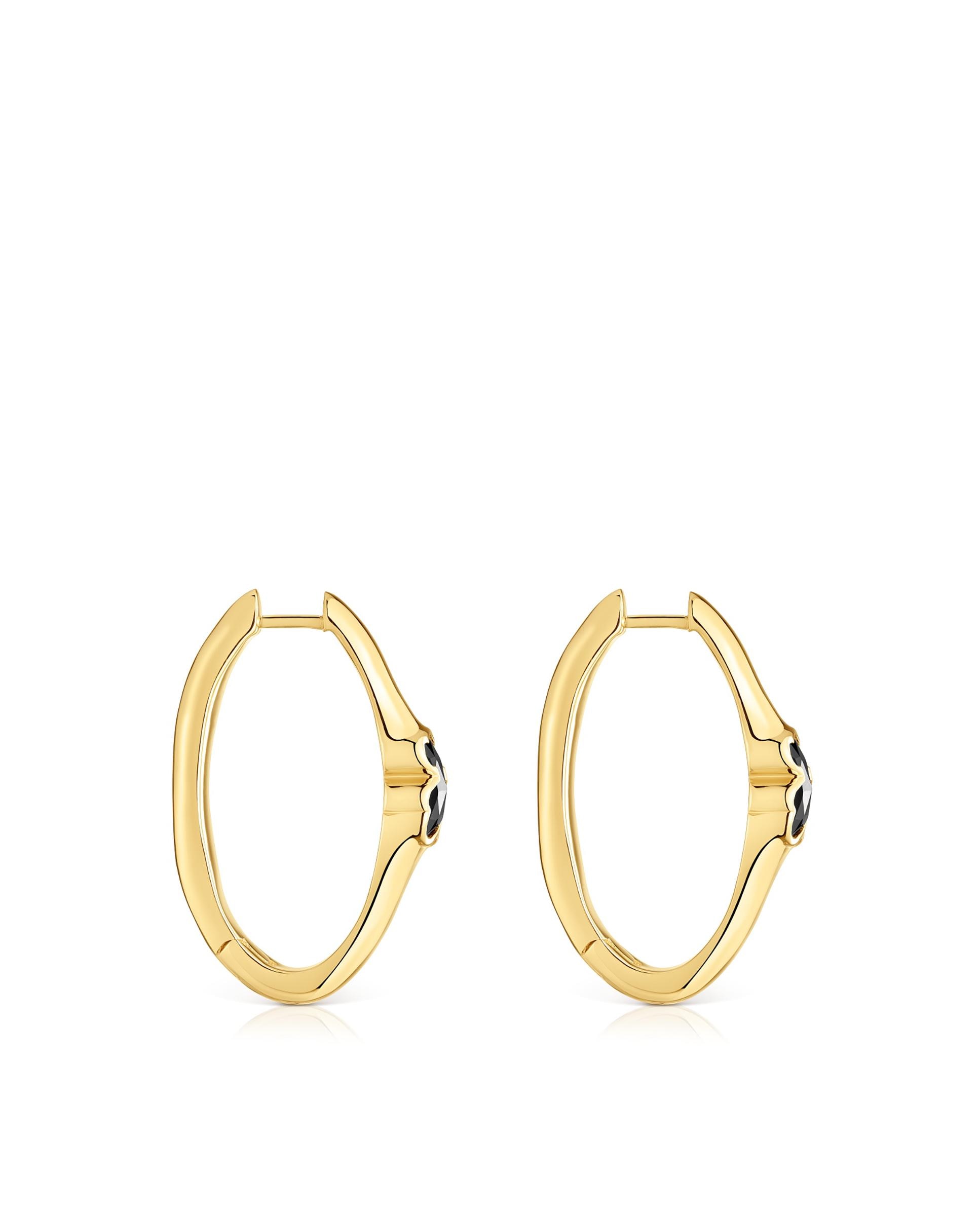 Brincos de Aro Icon Color Banhado a Ouro 18 Kt em Prata com Urso em Onix 26 Mm Preto-2