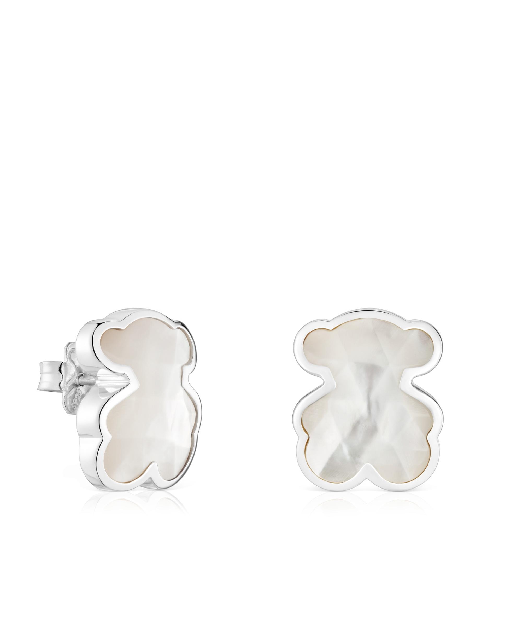 Brincos Icon Cor Urso de Prata e Madrepérola 16 Mm Branco-1