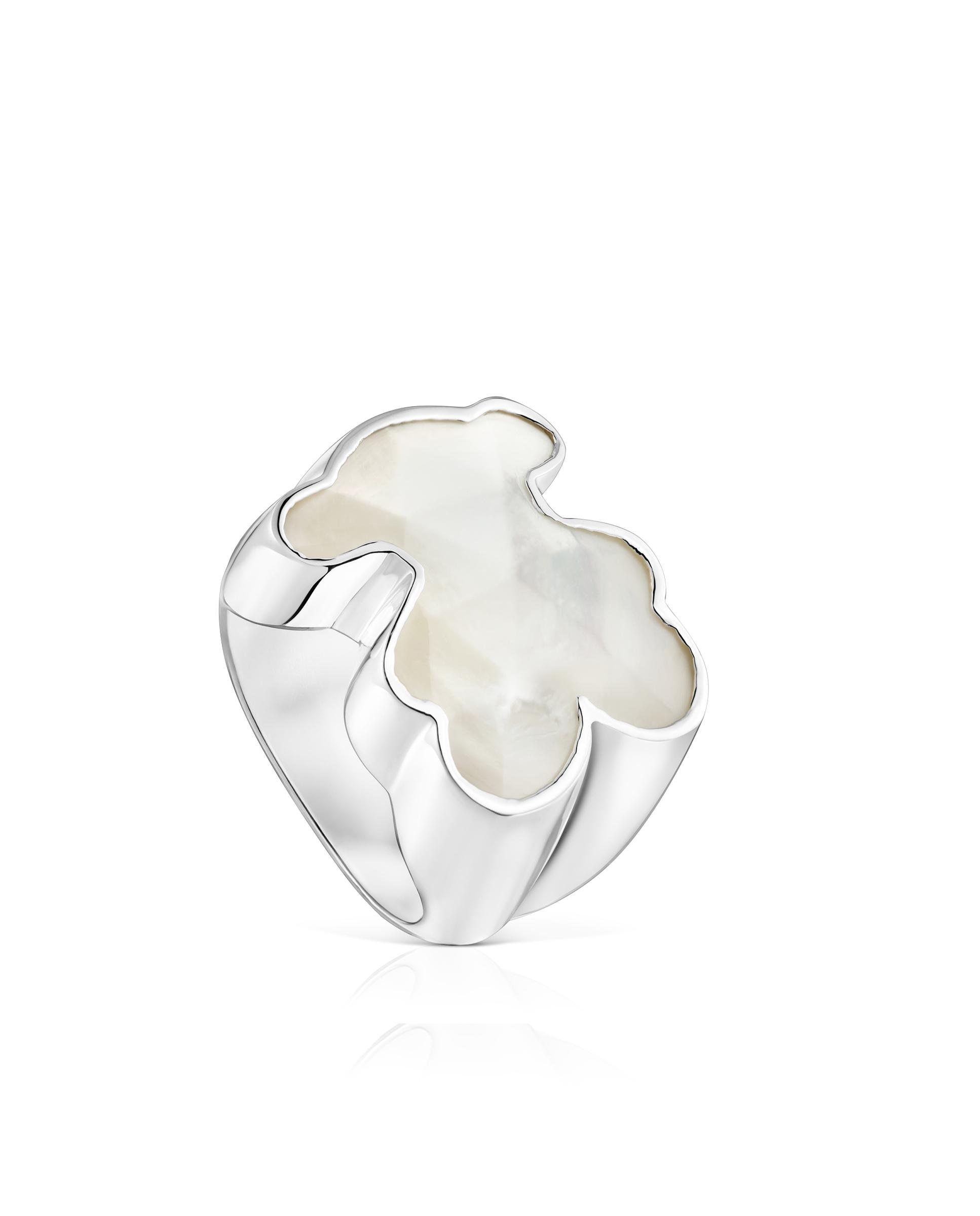 Anel Icon Color Selo de Prata com Urso em Madrepérola Branco-1