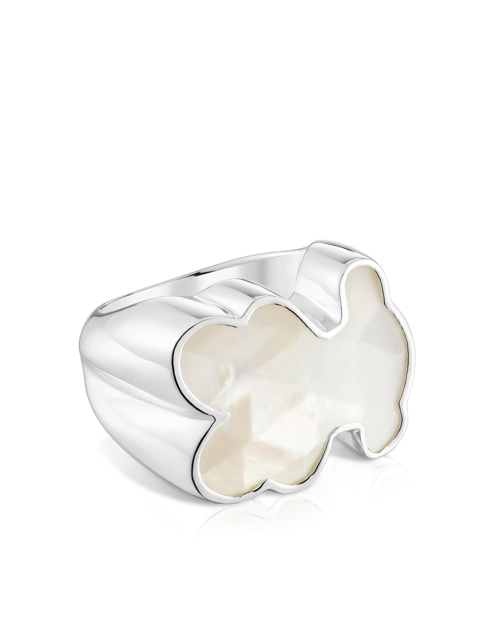 Anel Icon Color Selo de Prata com Urso em Madrepérola Branco-2