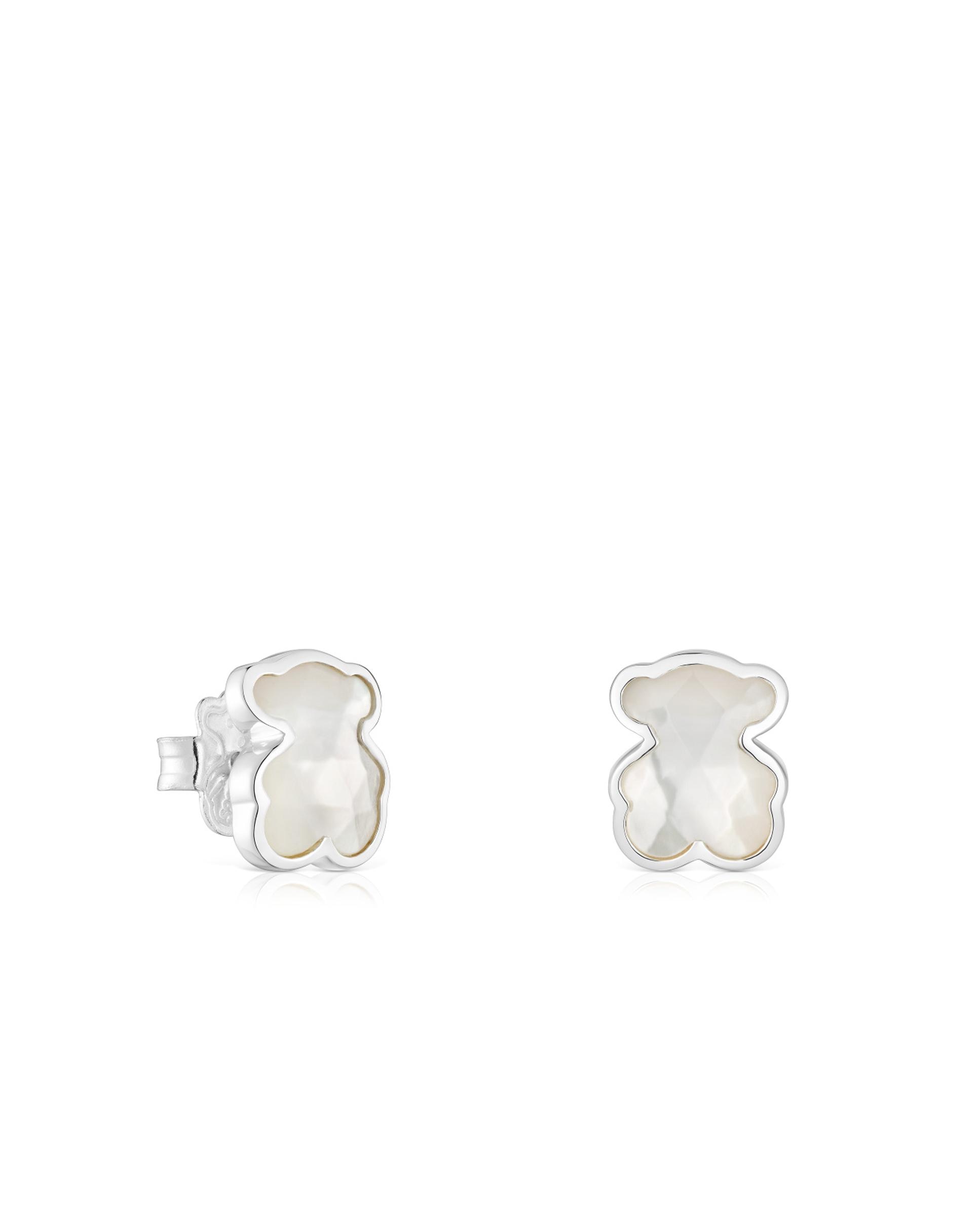 Brincos Icon Cor Urso de Prata e Madrepérola 10 Mm Branco-1