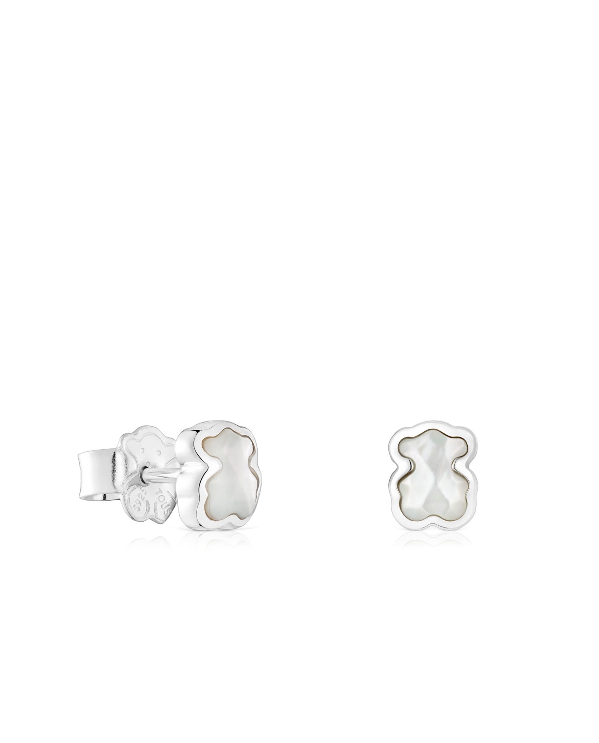 Brincos Icon Cor Urso de Prata e Madrepérola 6 Mm Branco-1