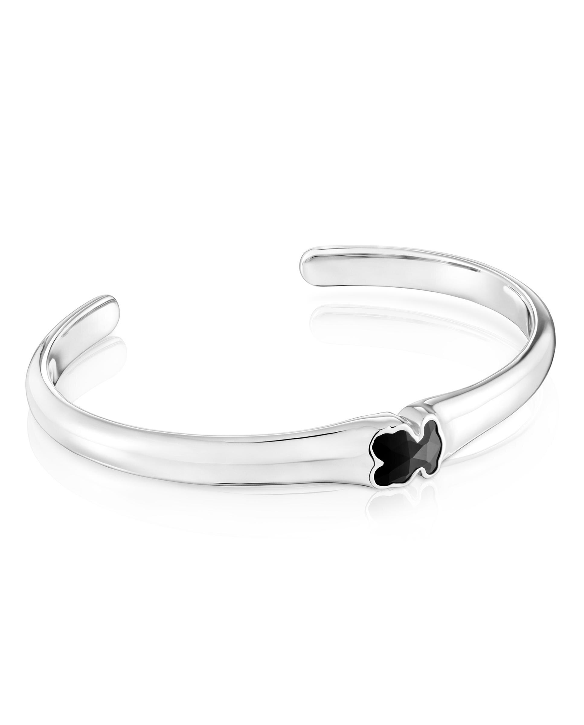 Bracelete Escrava Icon Color de Prata com Urso em Ónix 10 Mm Preto-1